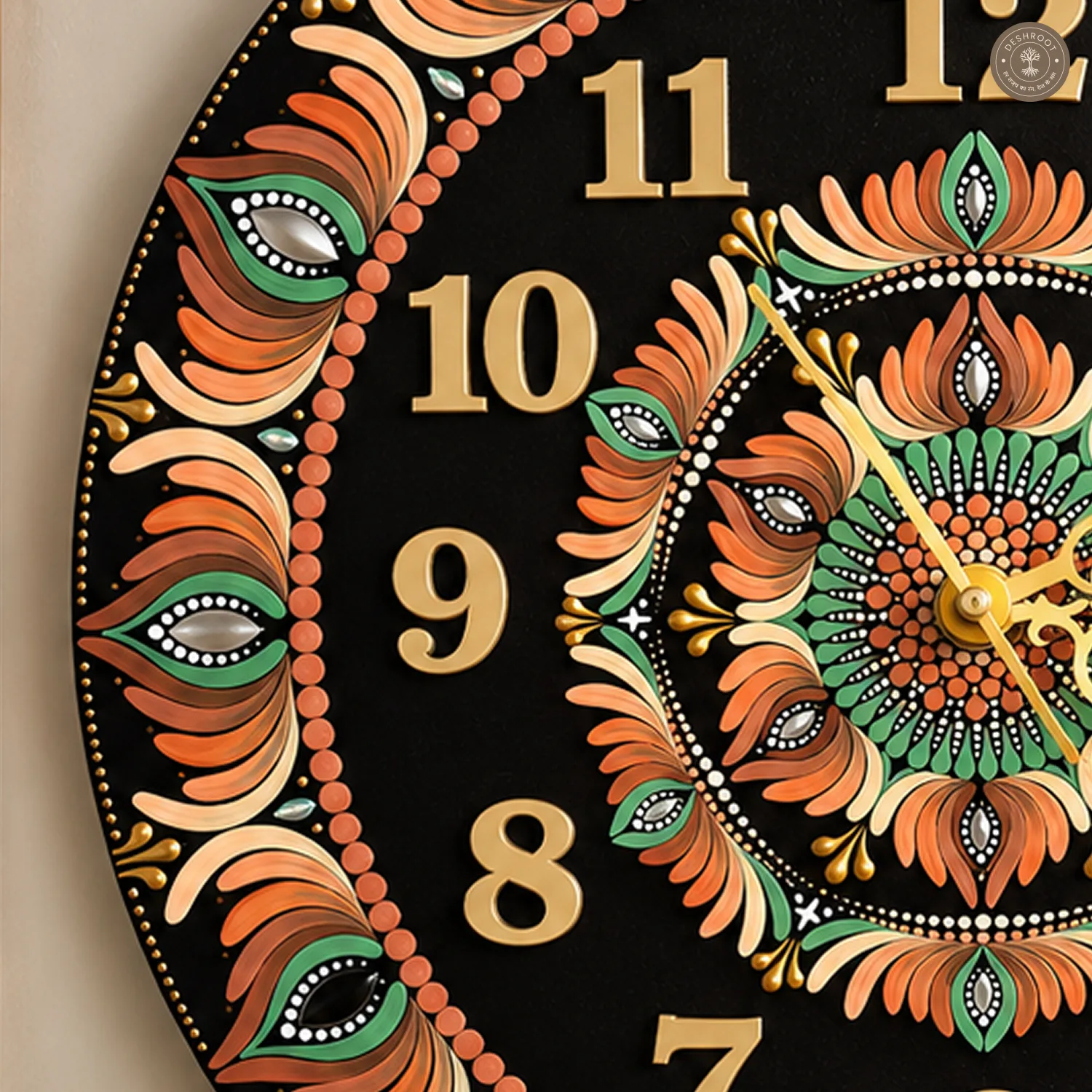 Orange Green Dot Mandala Clock