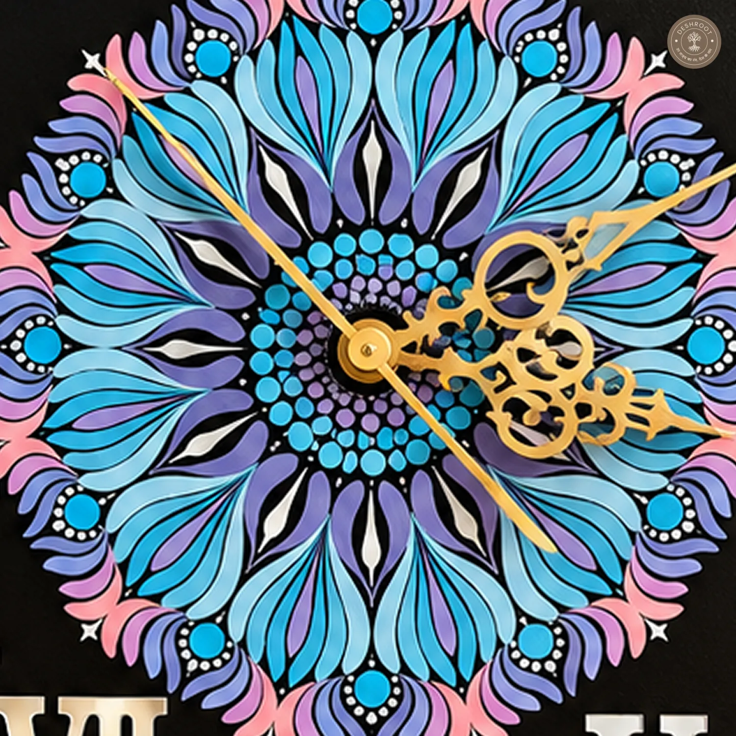 Blue Purple Dot Mandala Clock