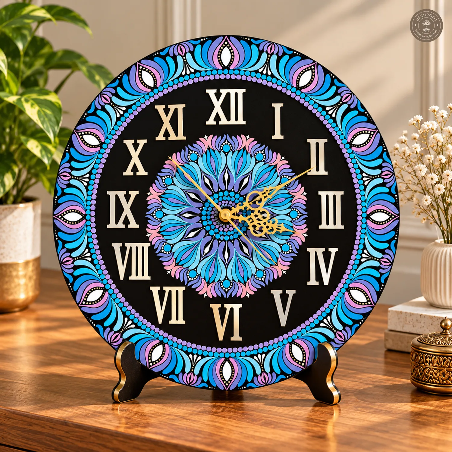 Blue Purple Dot Mandala Clock