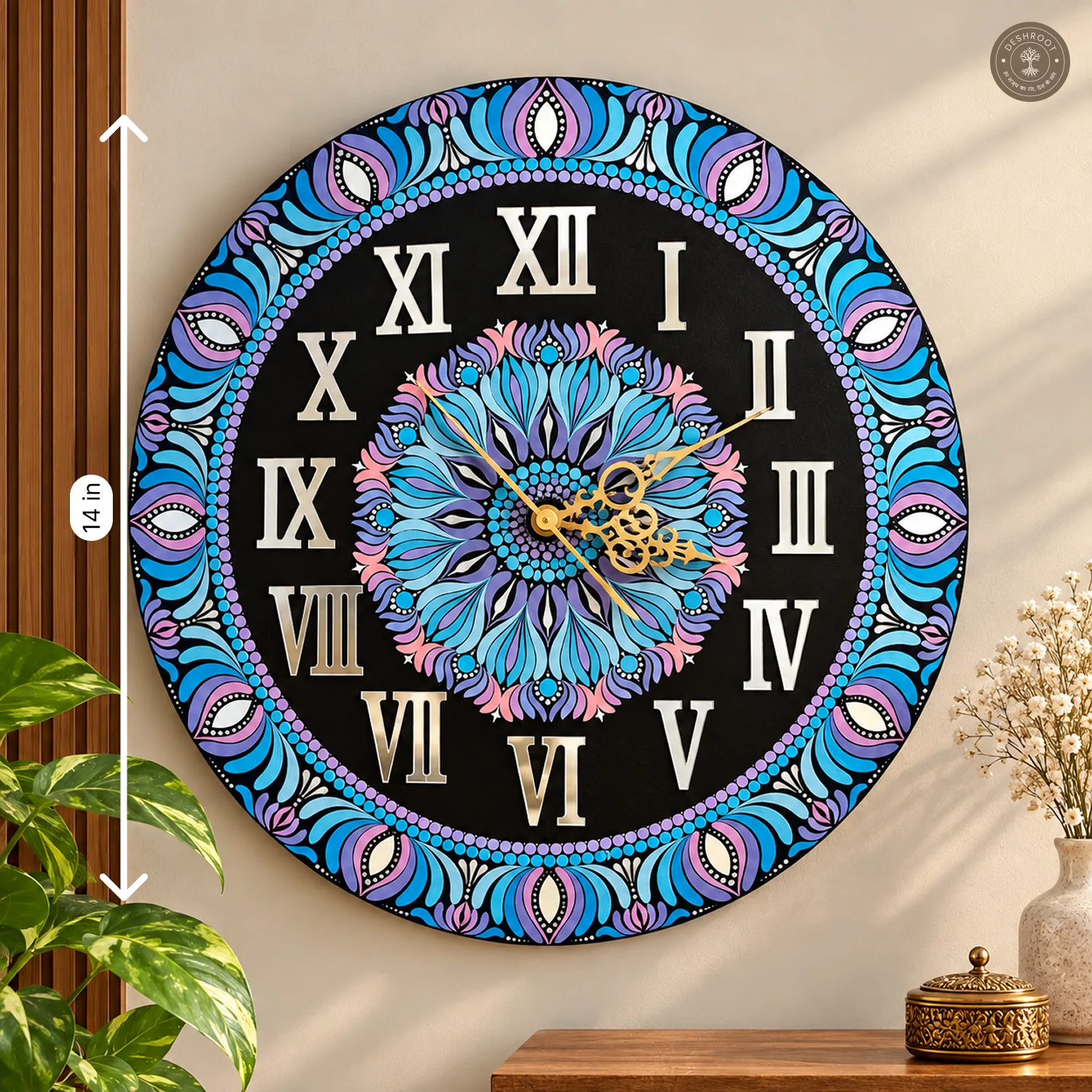 Blue Purple Dot Mandala Clock
