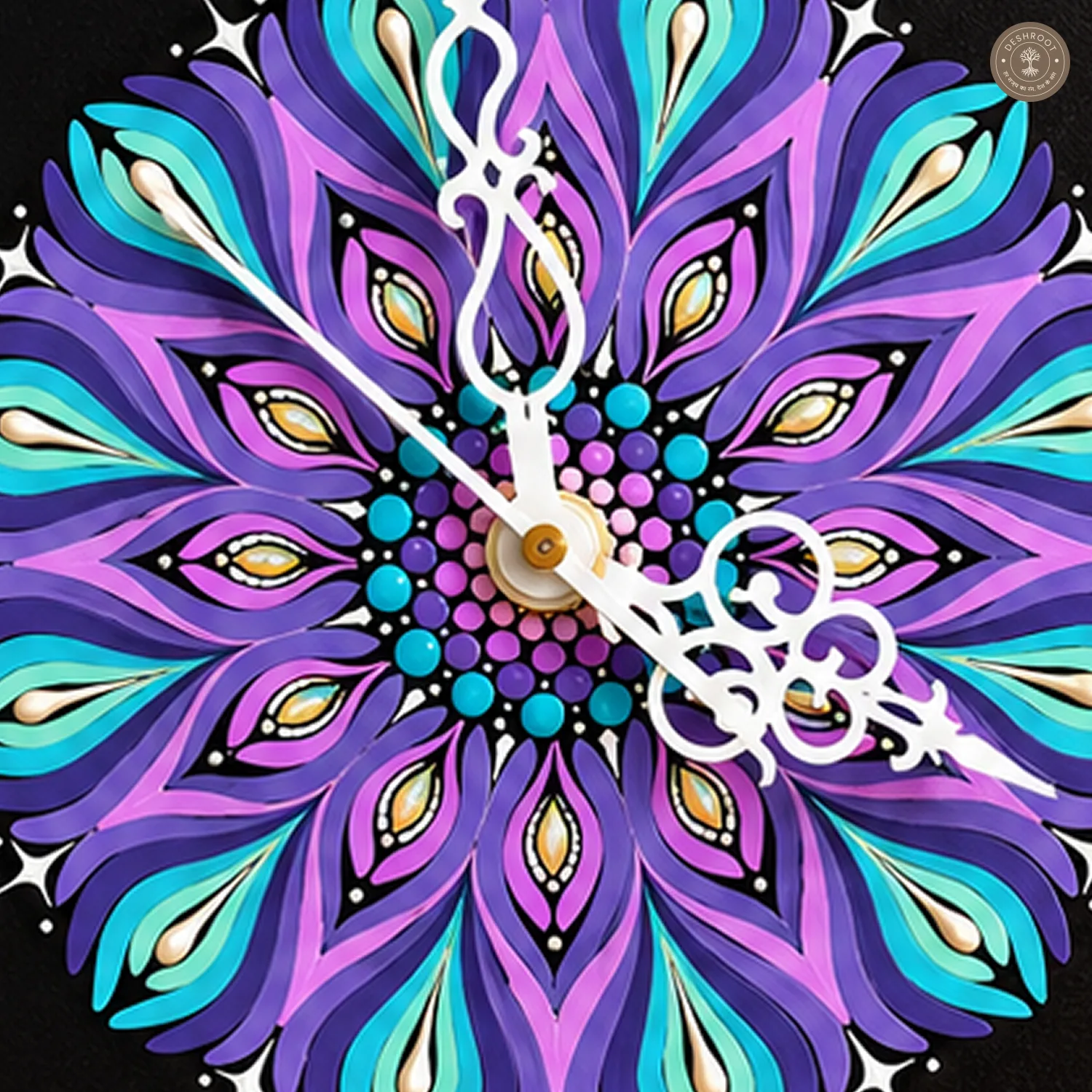 Purple Teal Dot Mandala Clock