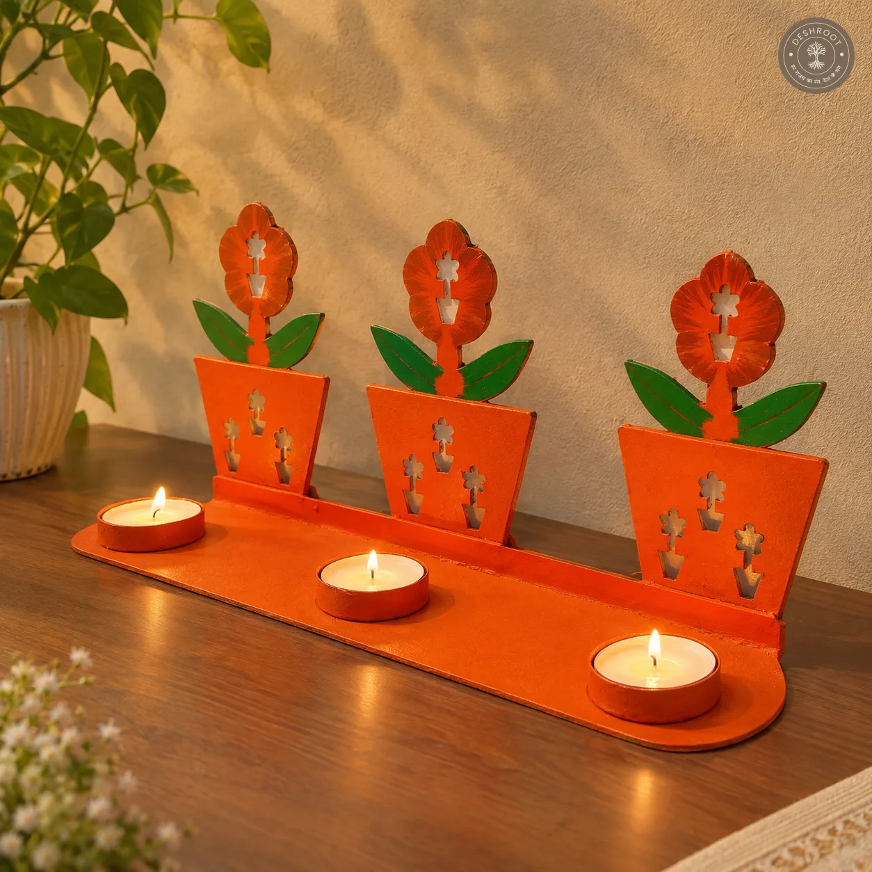 Handcrafted Iron Floral Wall Hanging Tealight Candle Holder