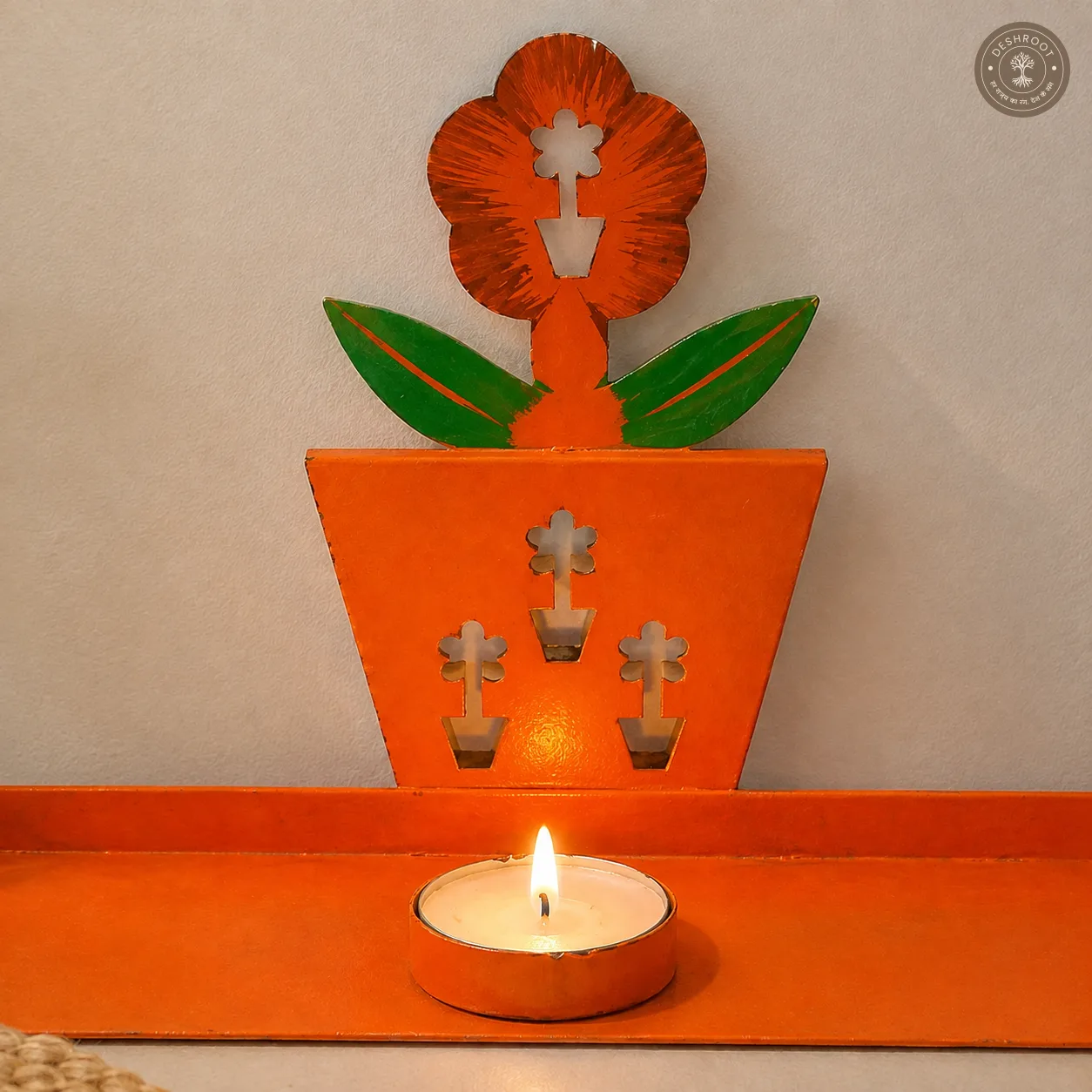 Handcrafted Iron Floral Wall Hanging Tealight Candle Holder