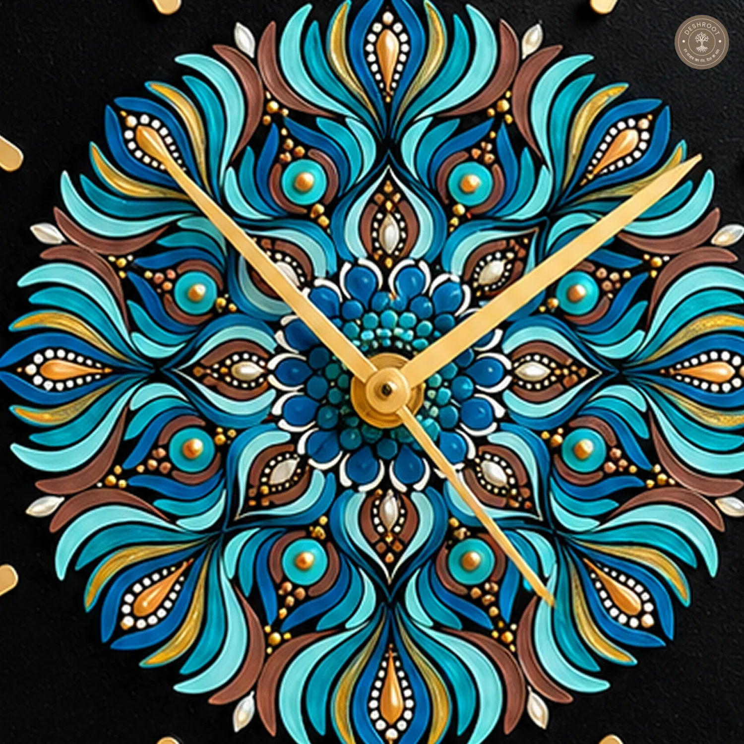 Teal Gold Dot Mandala Clock