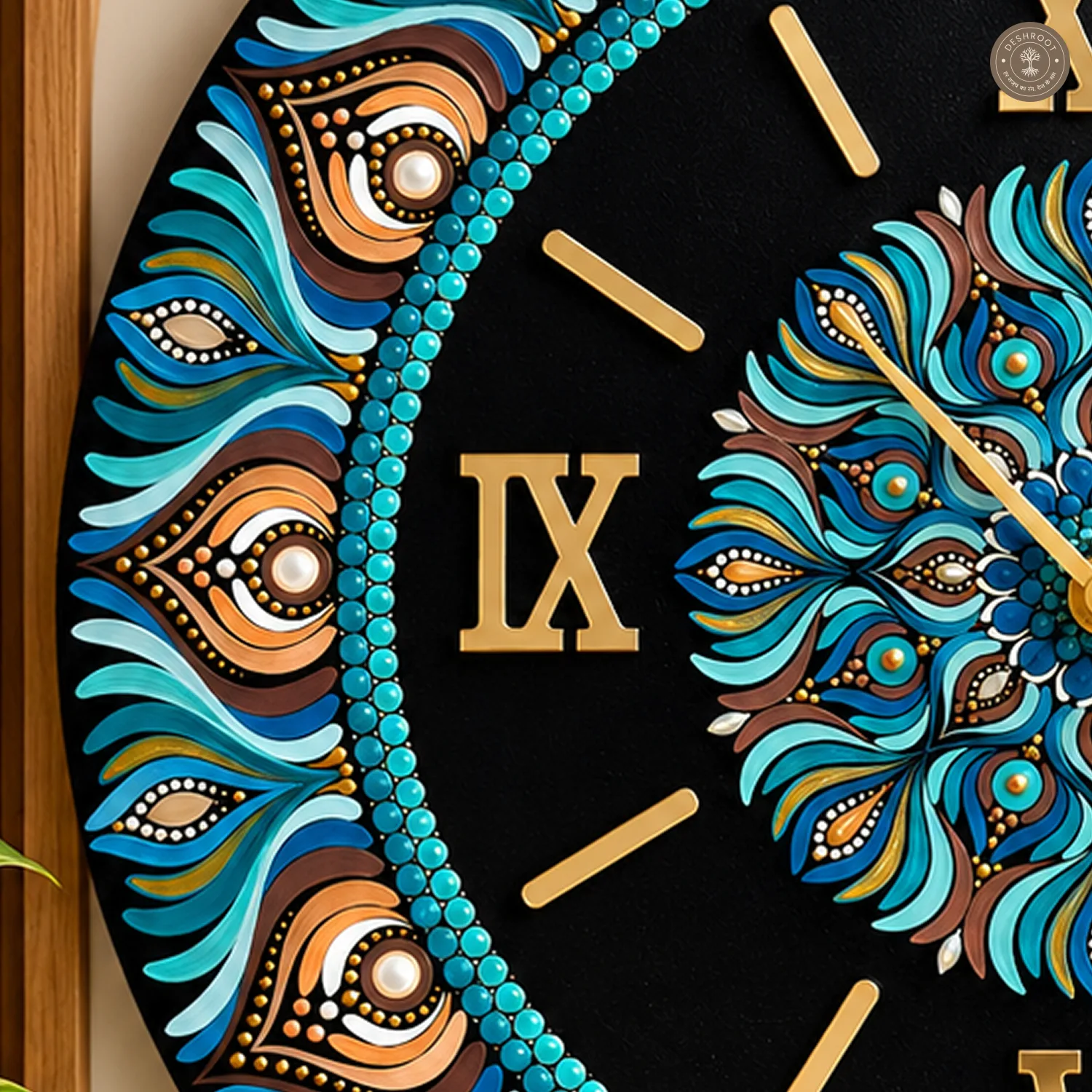 Teal Gold Dot Mandala Clock