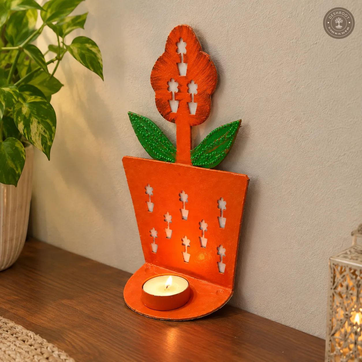 Floral Pot Design Iron Wall Hanging Tealight Candle Holder