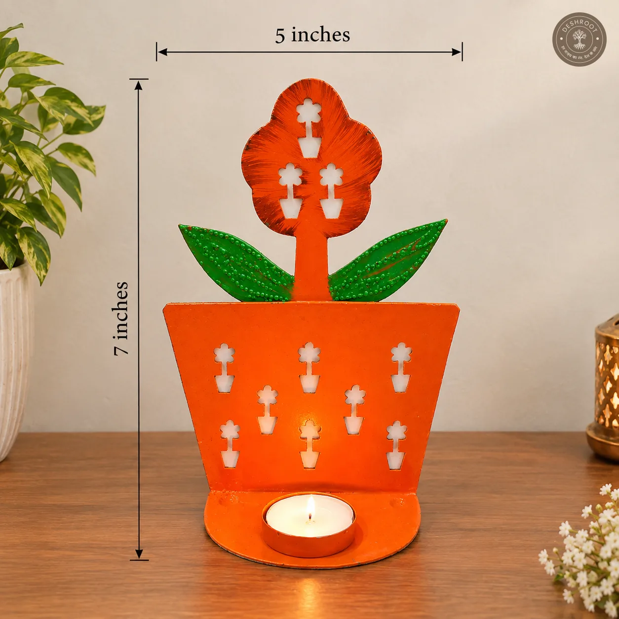 Floral Pot Design Iron Wall Hanging Tealight Candle Holder