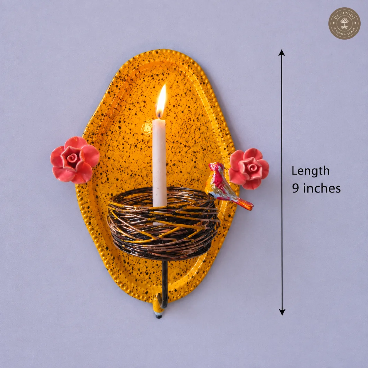 Decorative Iron Floral Wall Hanging Tealight Candle Holder with Bird Accent