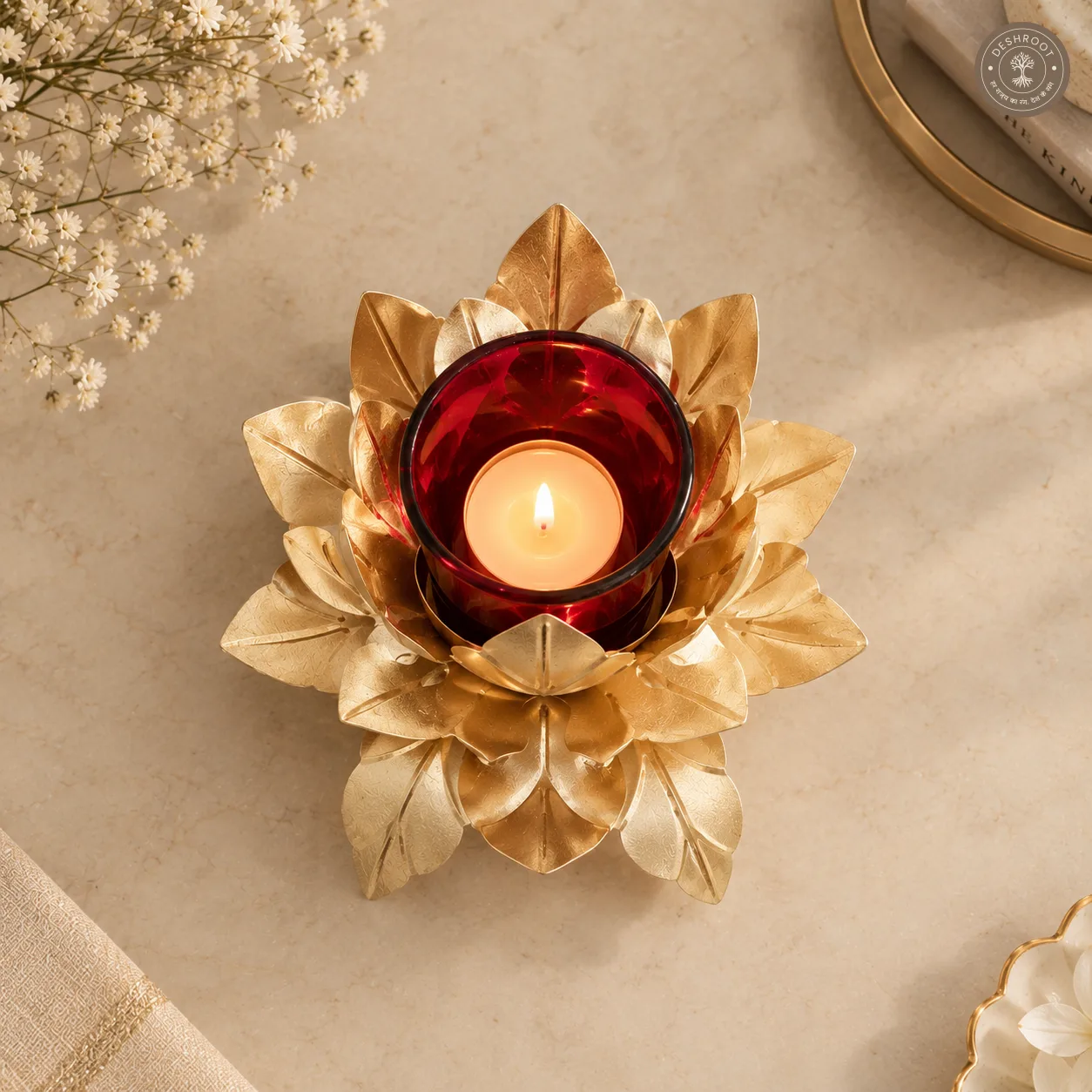 3 Layer Flower Tealight Candle Holder with Glass - Set of 2
