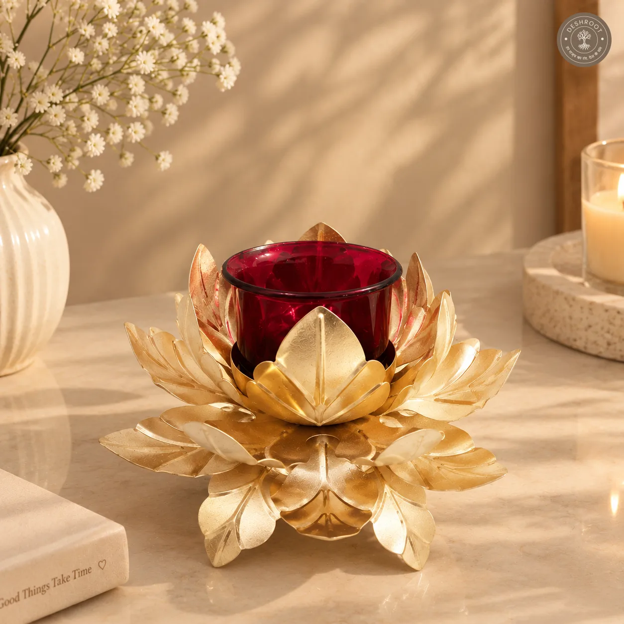 3 Layer Flower Tealight Candle Holder with Glass - Set of 2