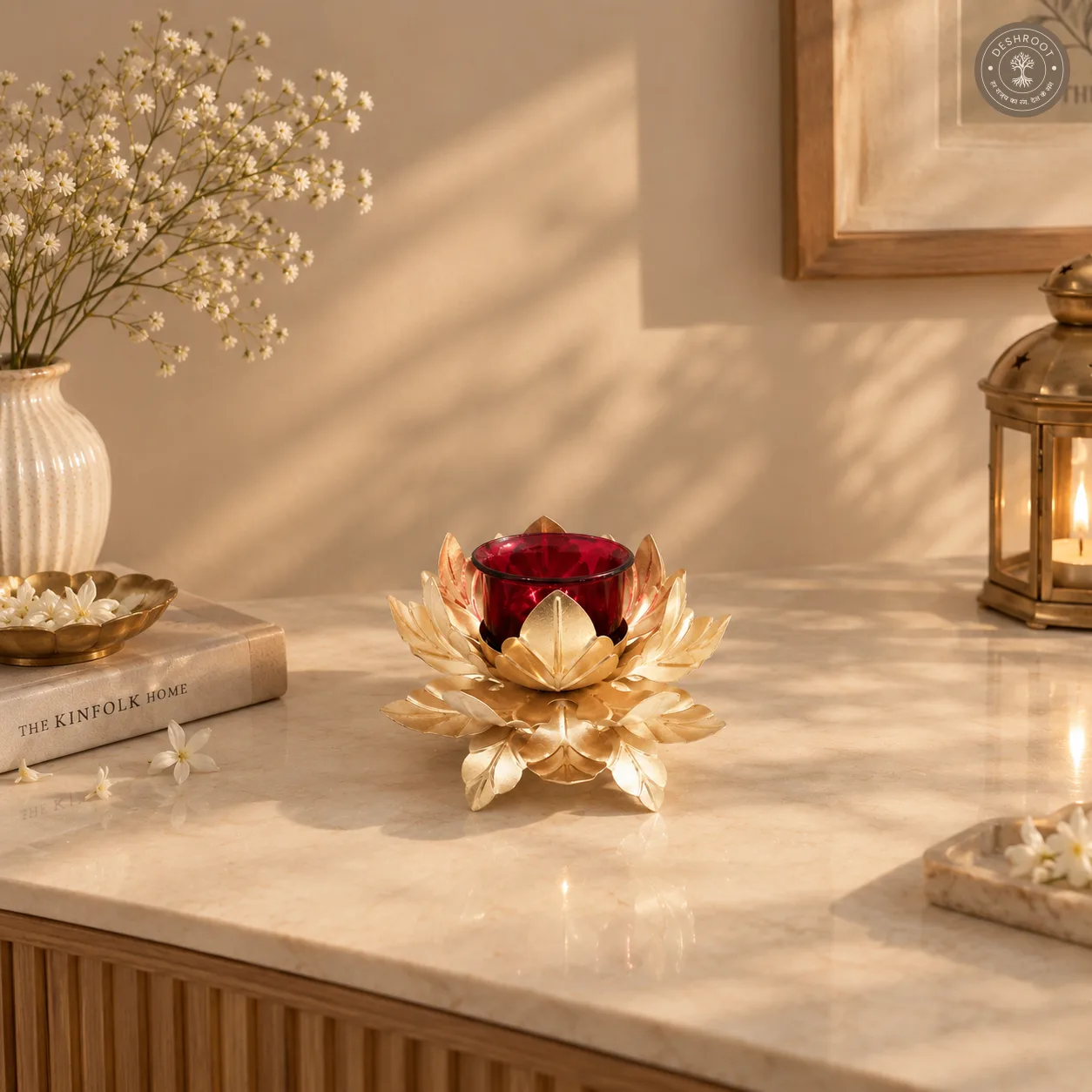 3 Layer Flower Tealight Candle Holder with Glass - Set of 2