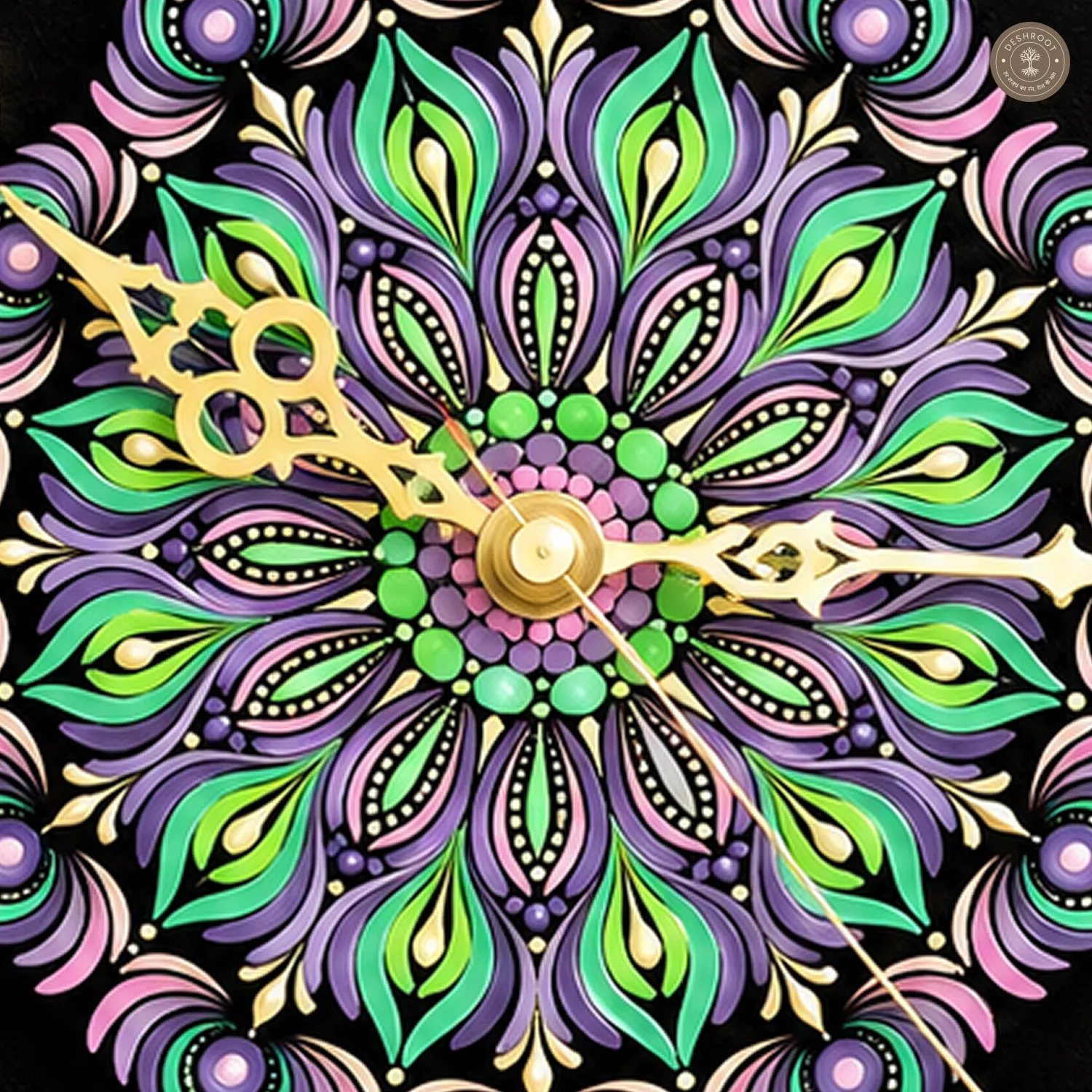 Purple Green Dot Mandala Resin Clock