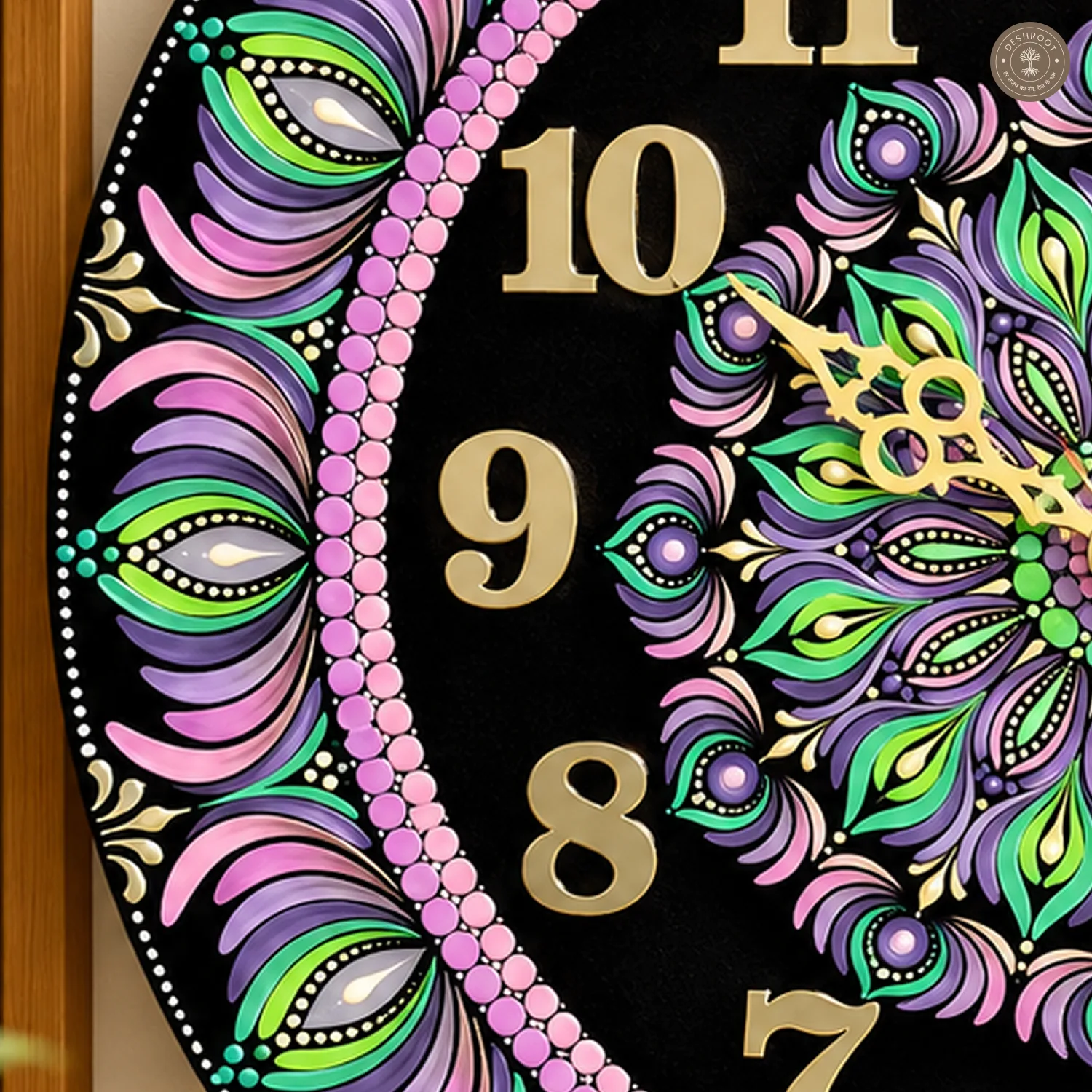 Purple Green Dot Mandala Resin Clock