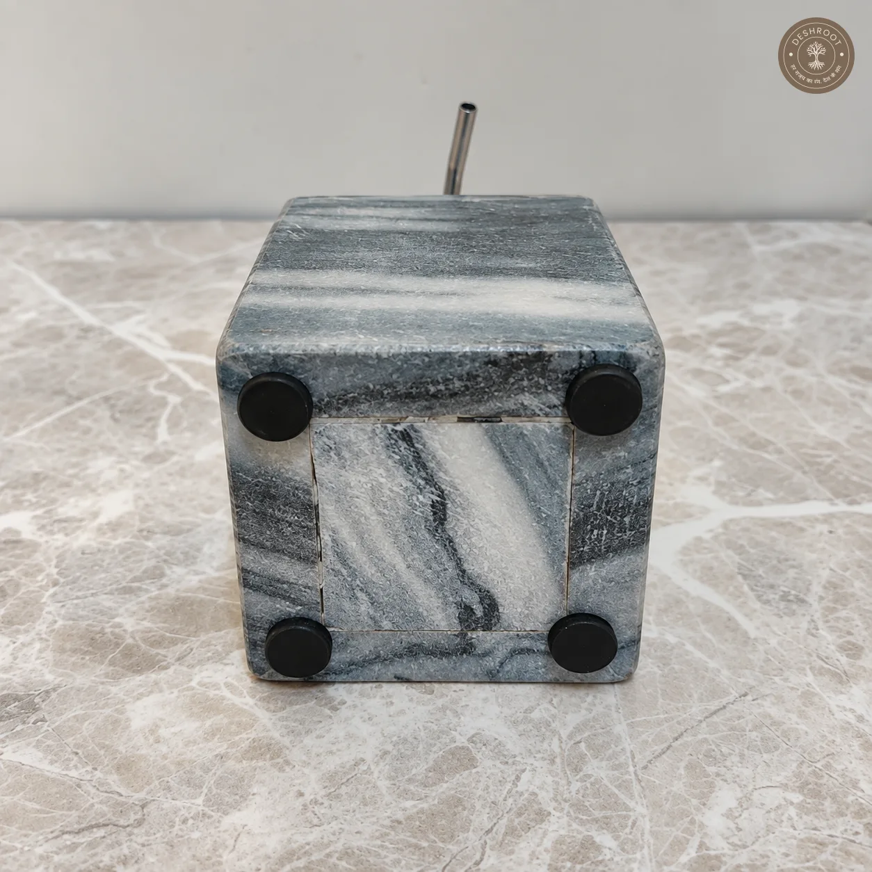 Premium Grey Marble Soap Dispenser - Handcrafted Agra Natural Marble Liquid Soap Pump with Stainless Steel Dispenser for Bathroom & Kitchen Décor