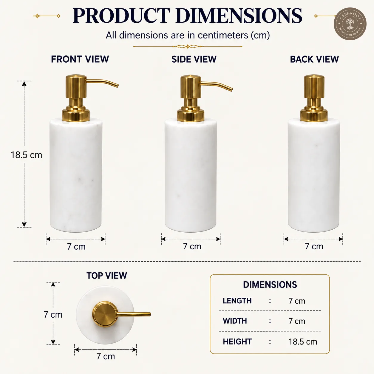 Premium White Marble Soap Dispenser with Gold Pump - Handcrafted Agra Natural Marble Liquid Soap Holder for Bathroom & Kitchen Décor