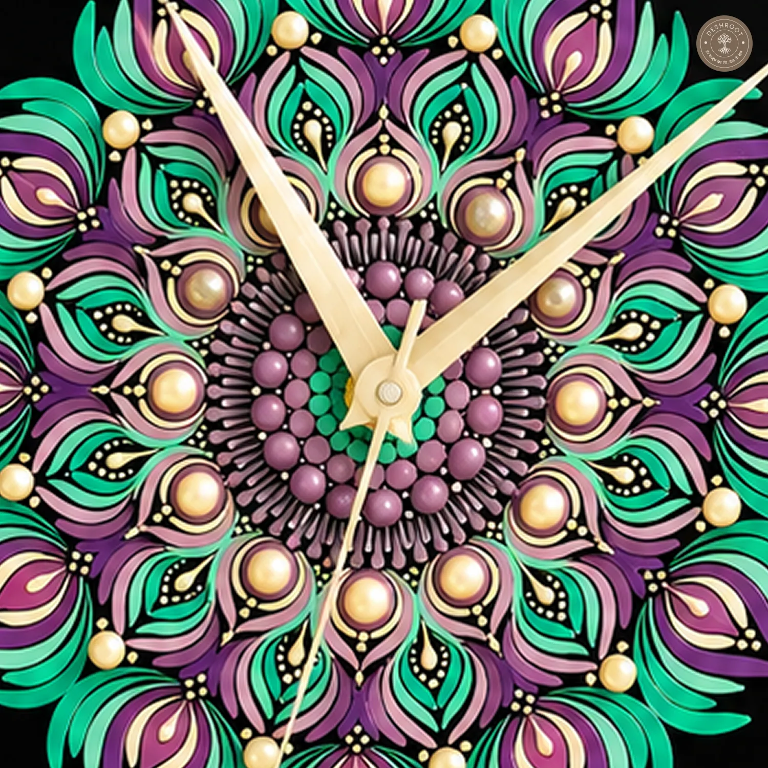 Teal Purple Dot Mandala Resin Clock