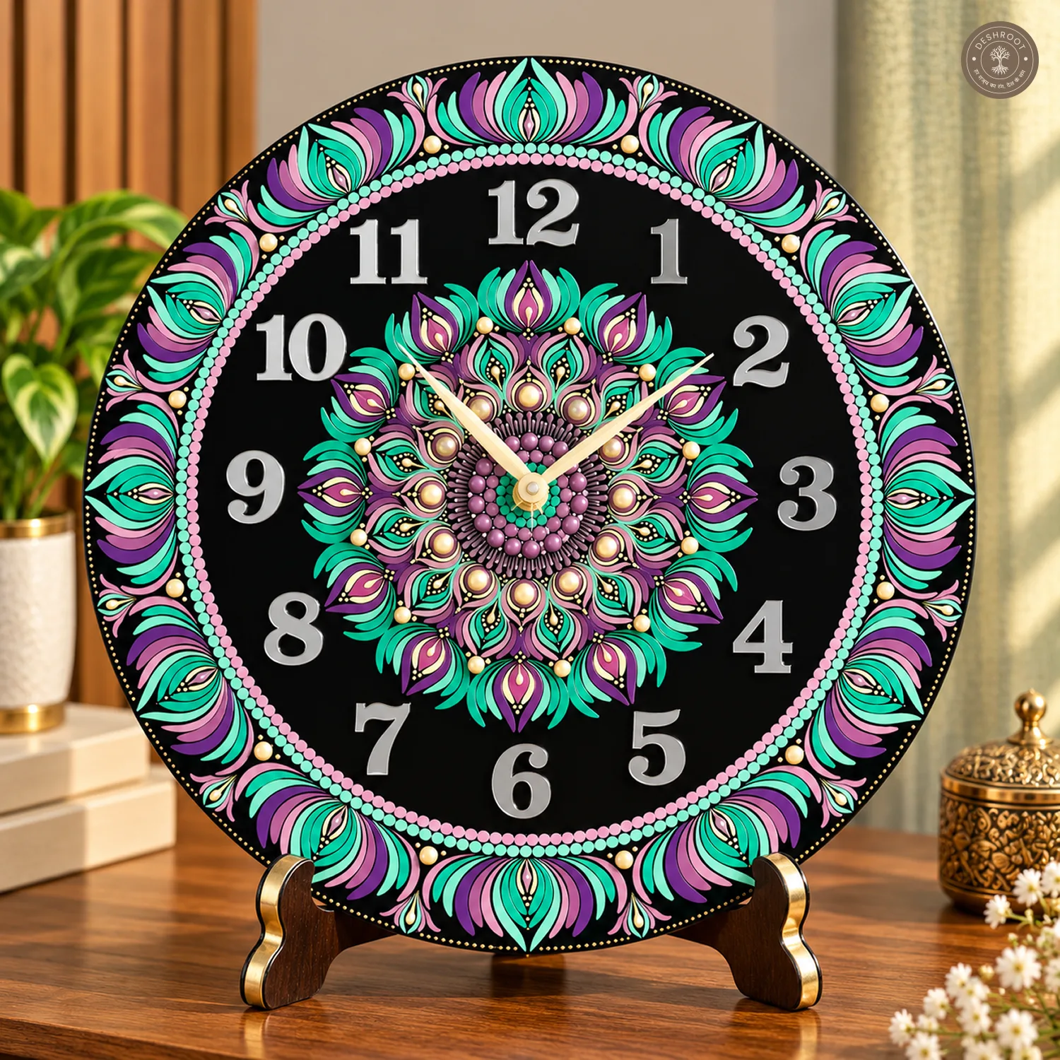 Teal Purple Dot Mandala Resin Clock