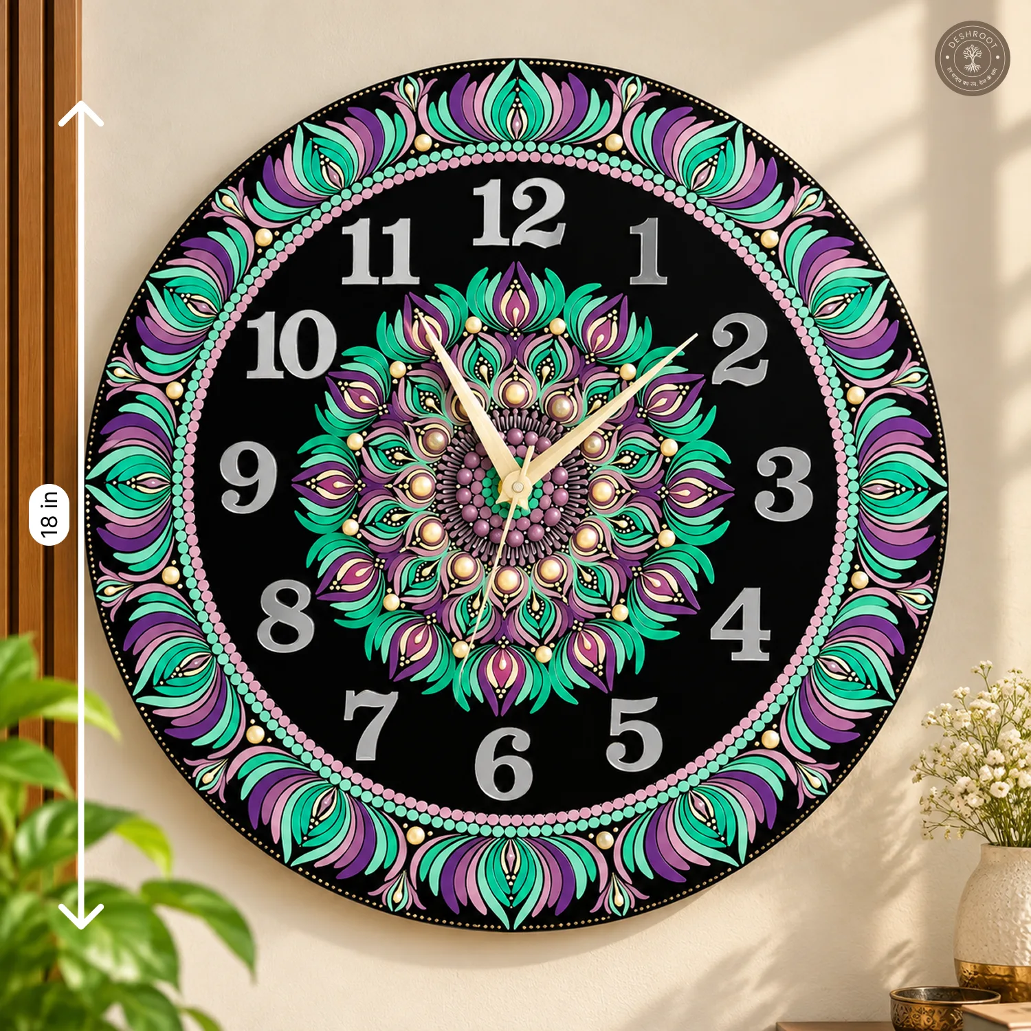 Teal Purple Dot Mandala Resin Clock