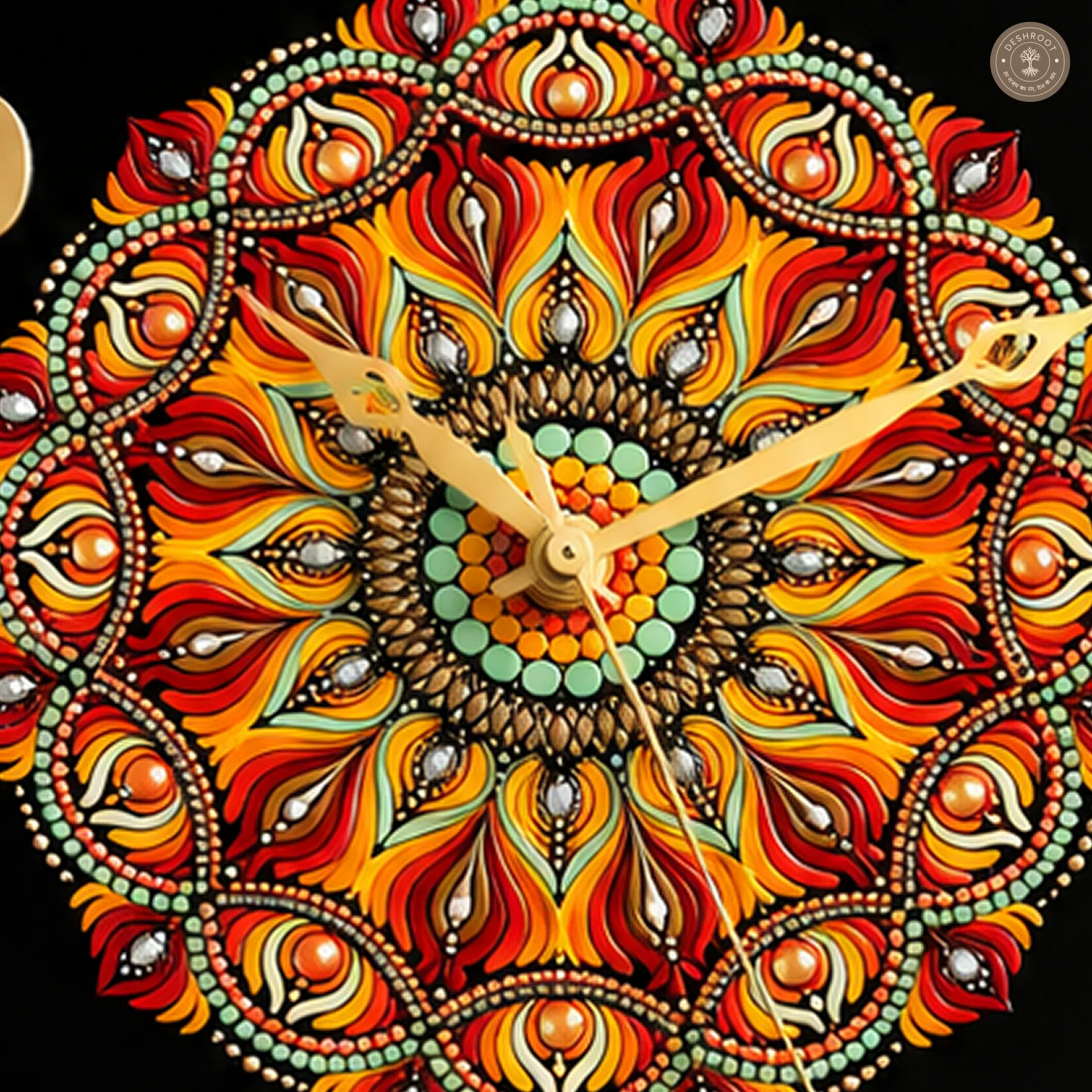 Orange Red Dot Mandala Resin Clock