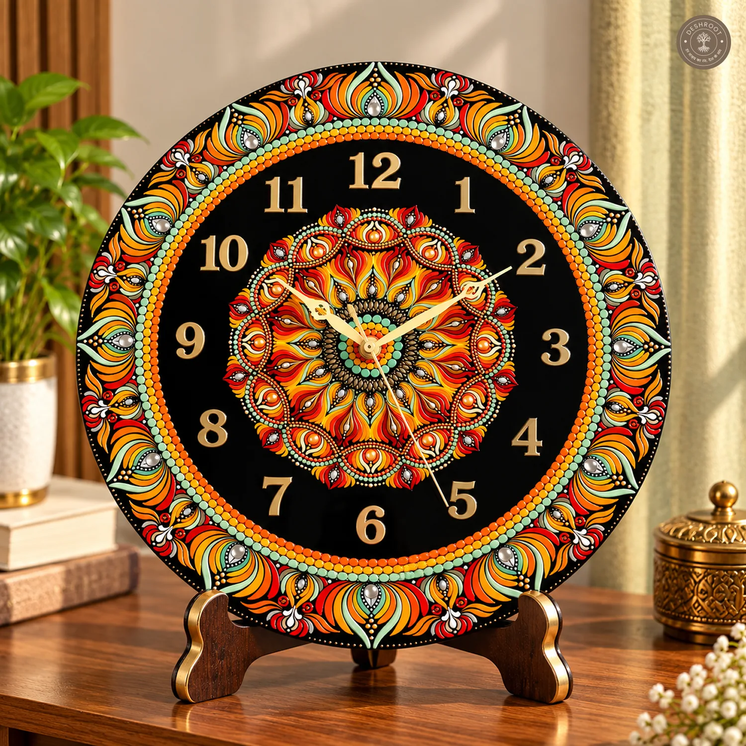 Orange Red Dot Mandala Resin Clock