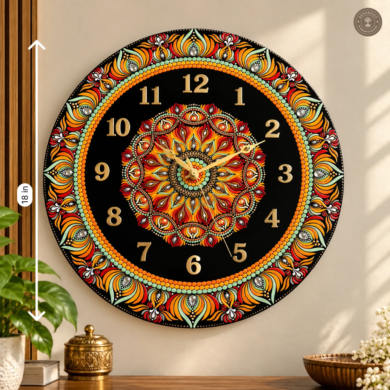 Orange Red Dot Mandala Resin Clock