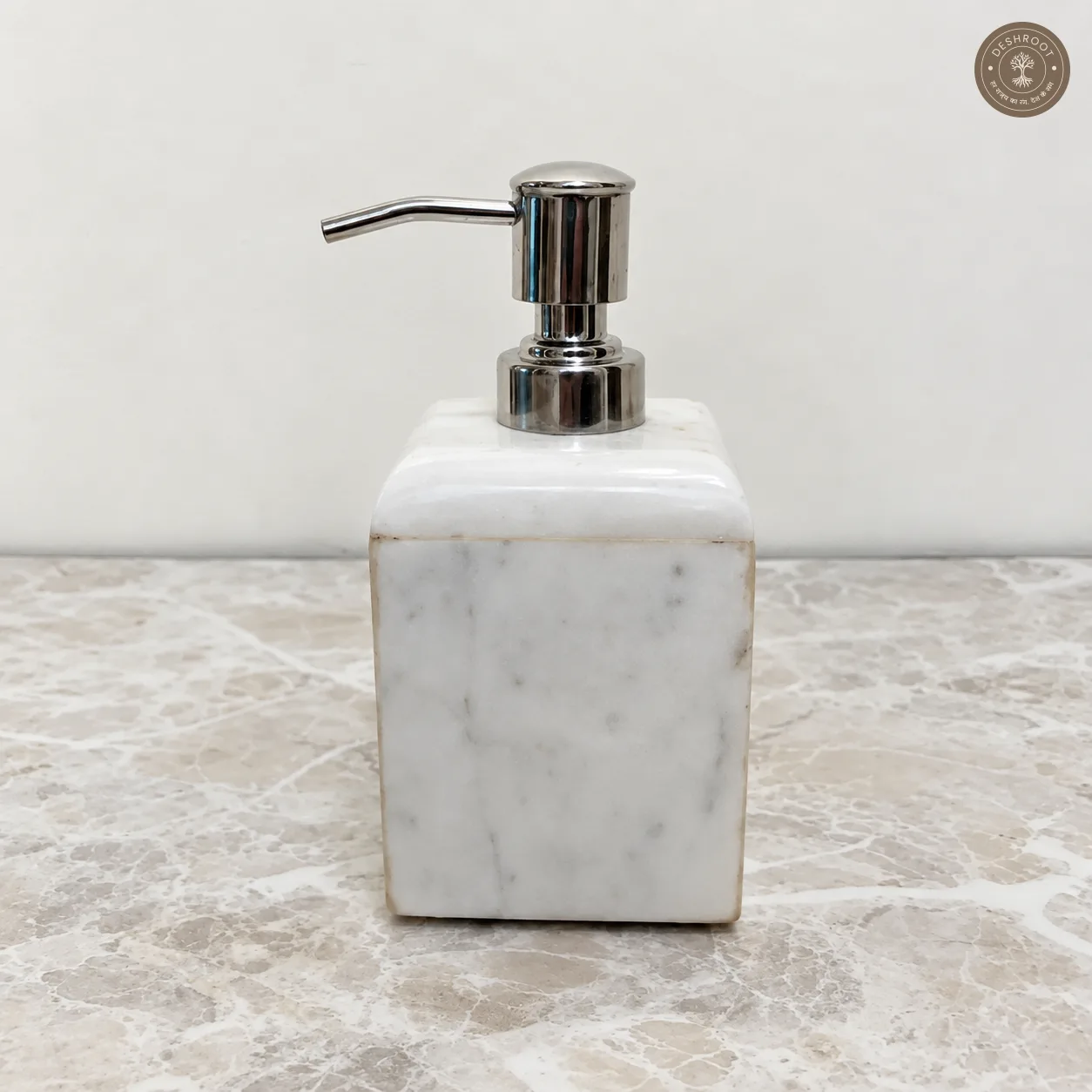 Premium Agra Marble Craft Soap Dispenser - Handcrafted Natural White Marble Liquid Soap Pump with Stainless Steel Dispenser for Bathroom & Kitchen