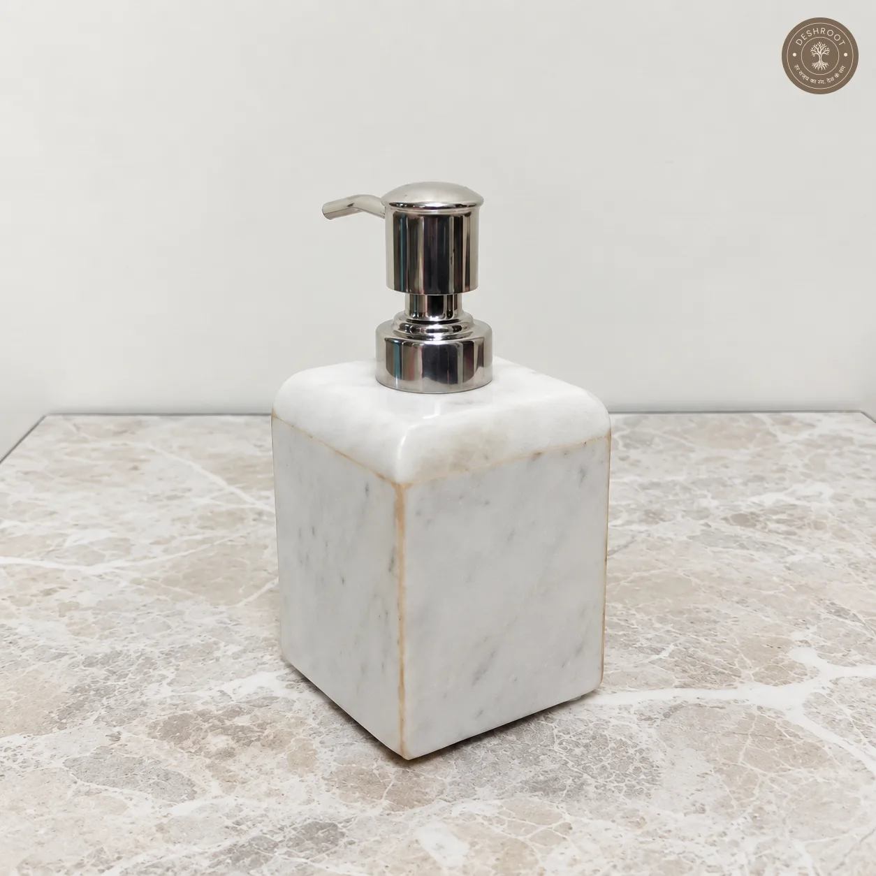 Premium Agra Marble Craft Soap Dispenser - Handcrafted Natural White Marble Liquid Soap Pump with Stainless Steel Dispenser for Bathroom & Kitchen
