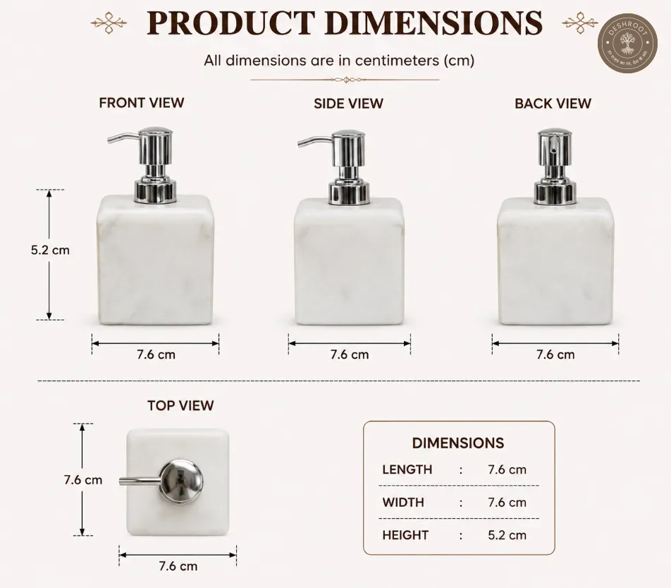 Premium Agra Marble Craft Soap Dispenser - Handcrafted Natural White Marble Liquid Soap Pump with Stainless Steel Dispenser for Bathroom & Kitchen
