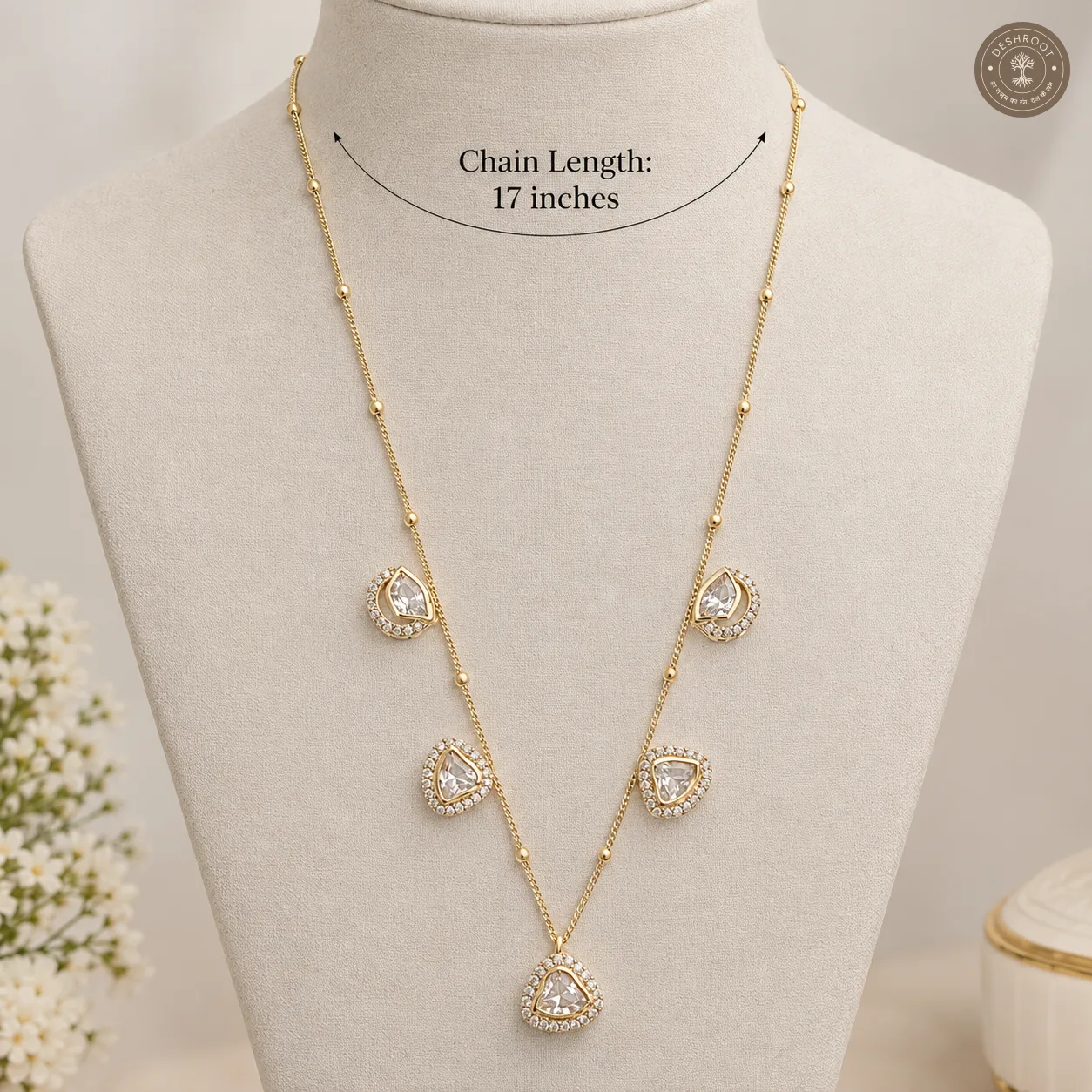 Premium Gold Tone Crystal Triangle Pendant Necklace Set