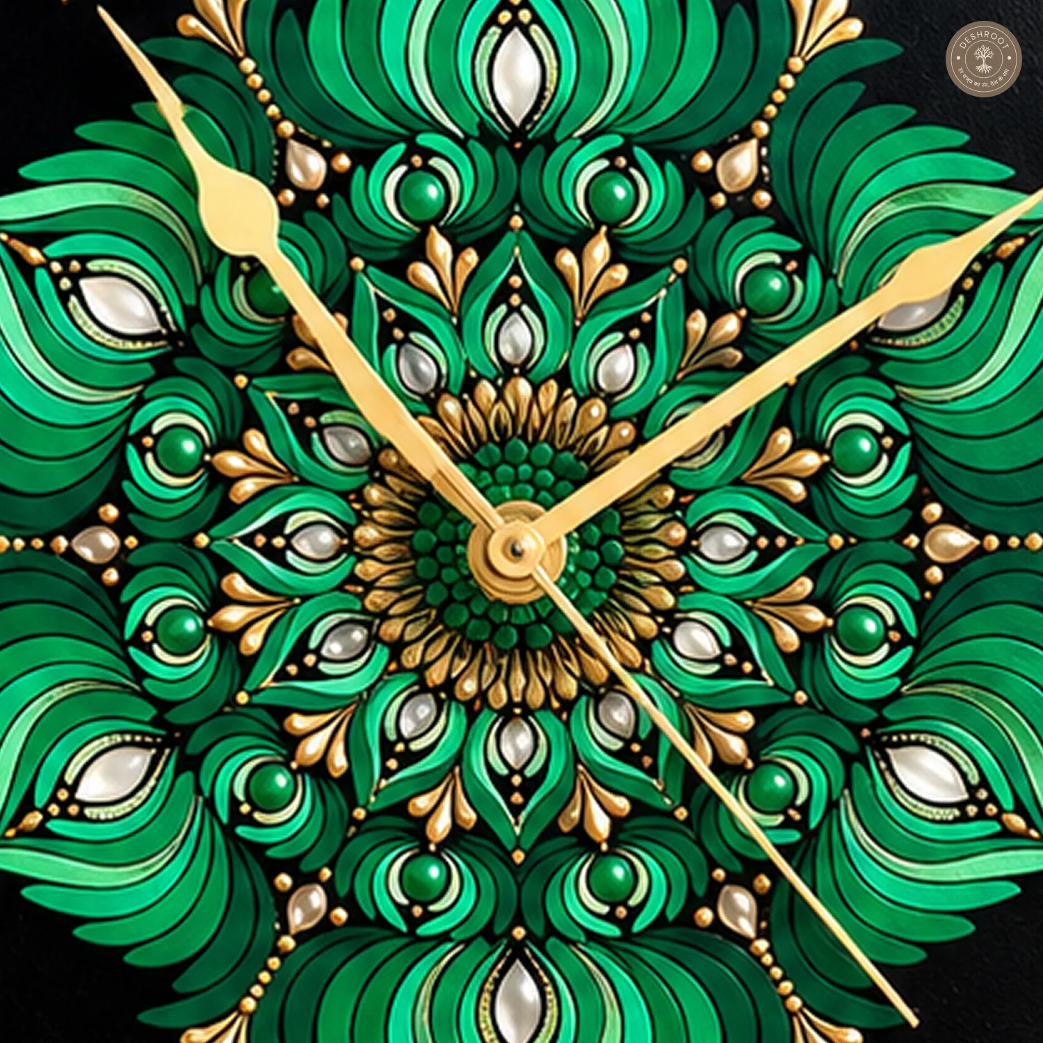 Green Gold Dot Mandala Clock