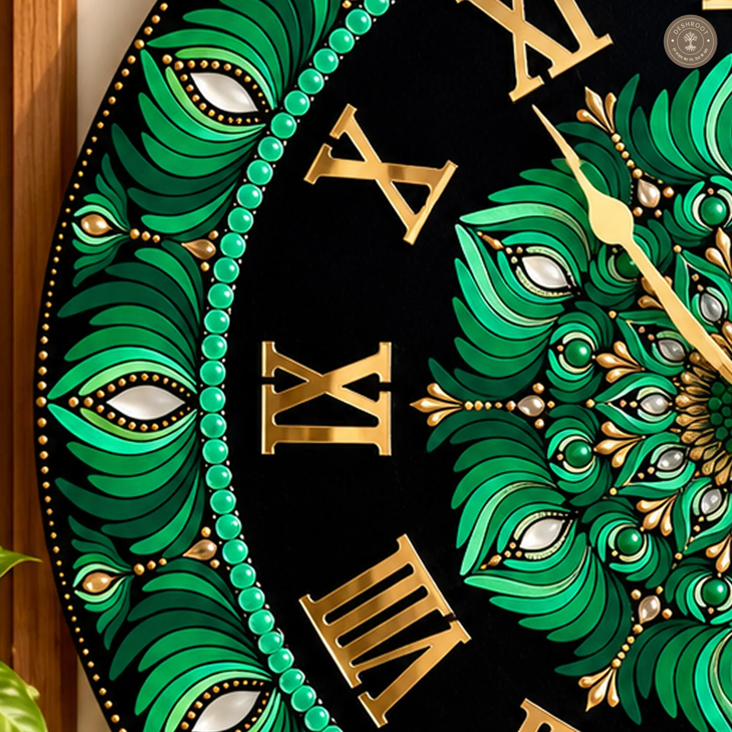 Green Gold Dot Mandala Clock