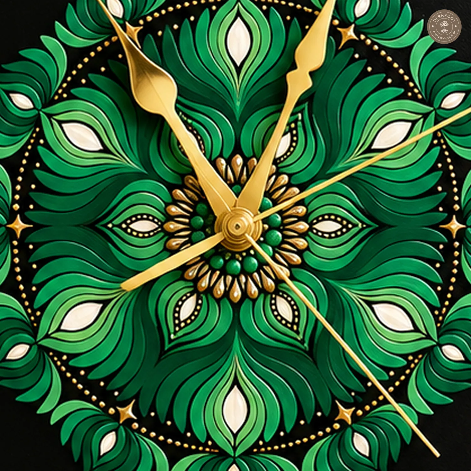 Emerald Green Dot Mandala Clock