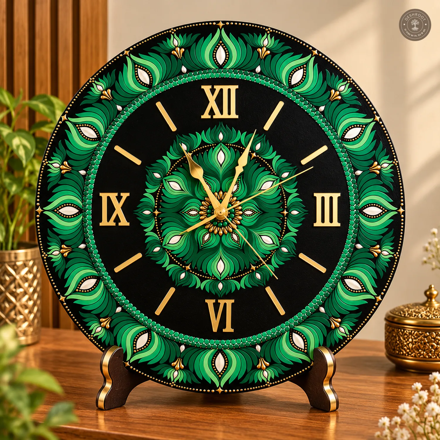 Emerald Green Dot Mandala Clock
