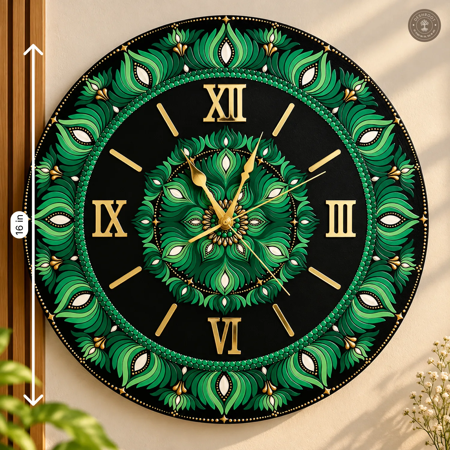 Emerald Green Dot Mandala Clock