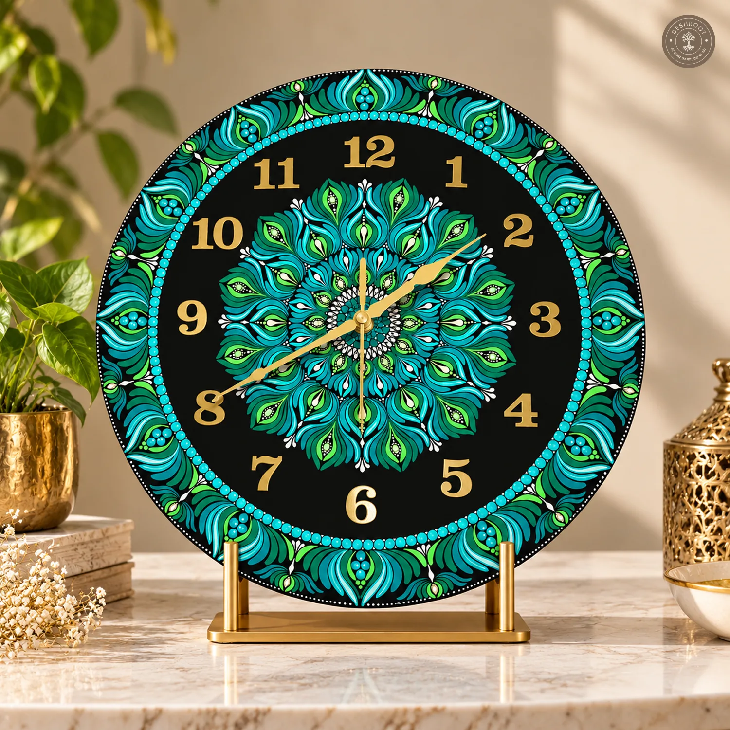 Green Dot Mandala Resin Clock