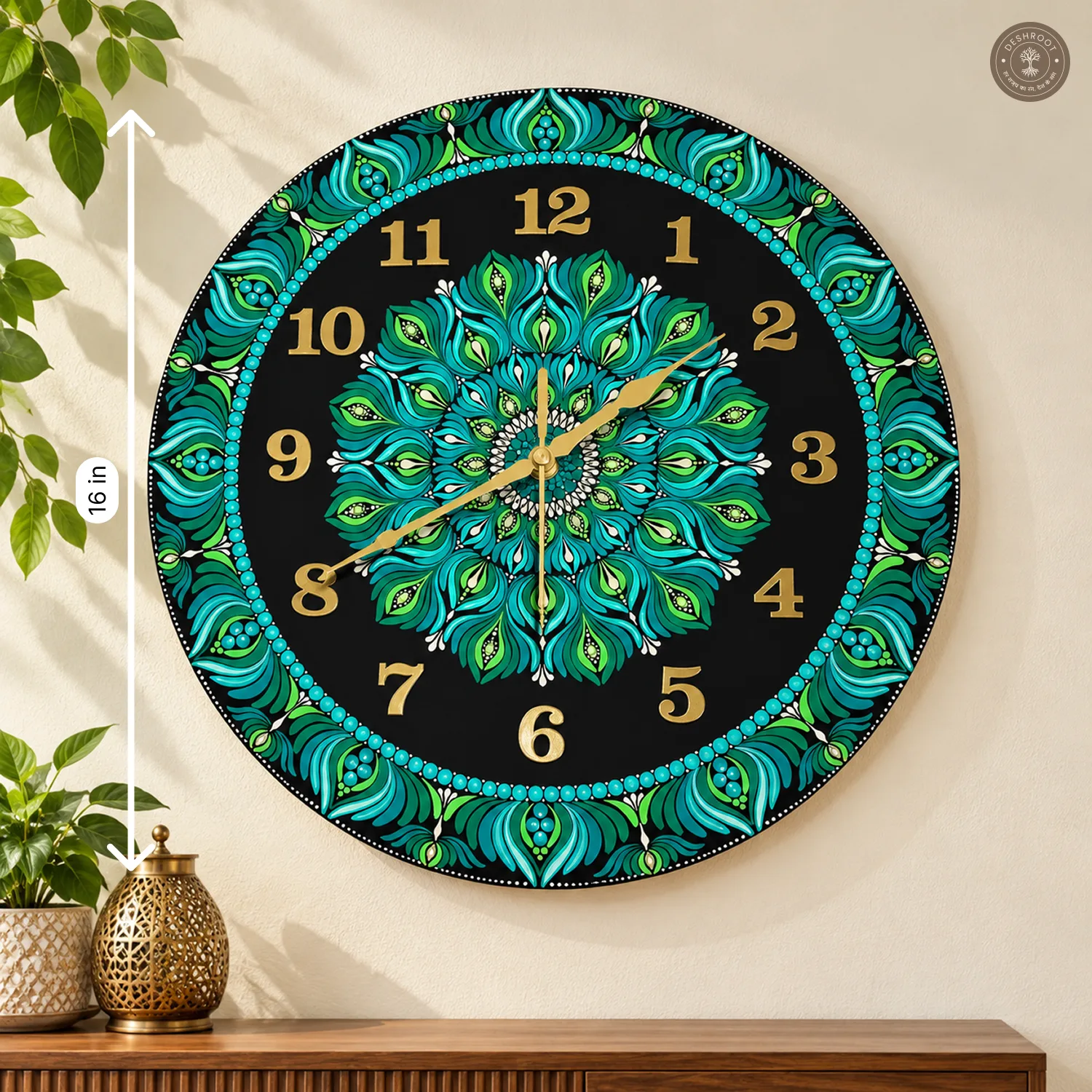 Green Dot Mandala Resin Clock