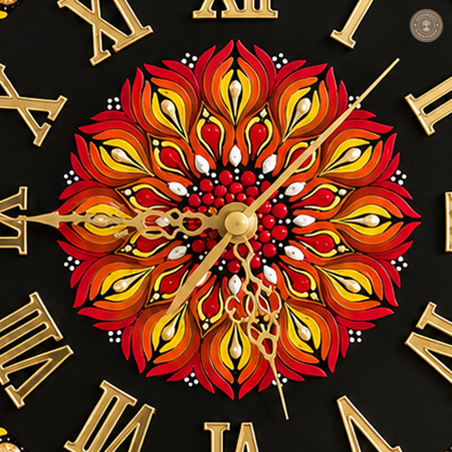 Red Gold Dot Mandala Clock