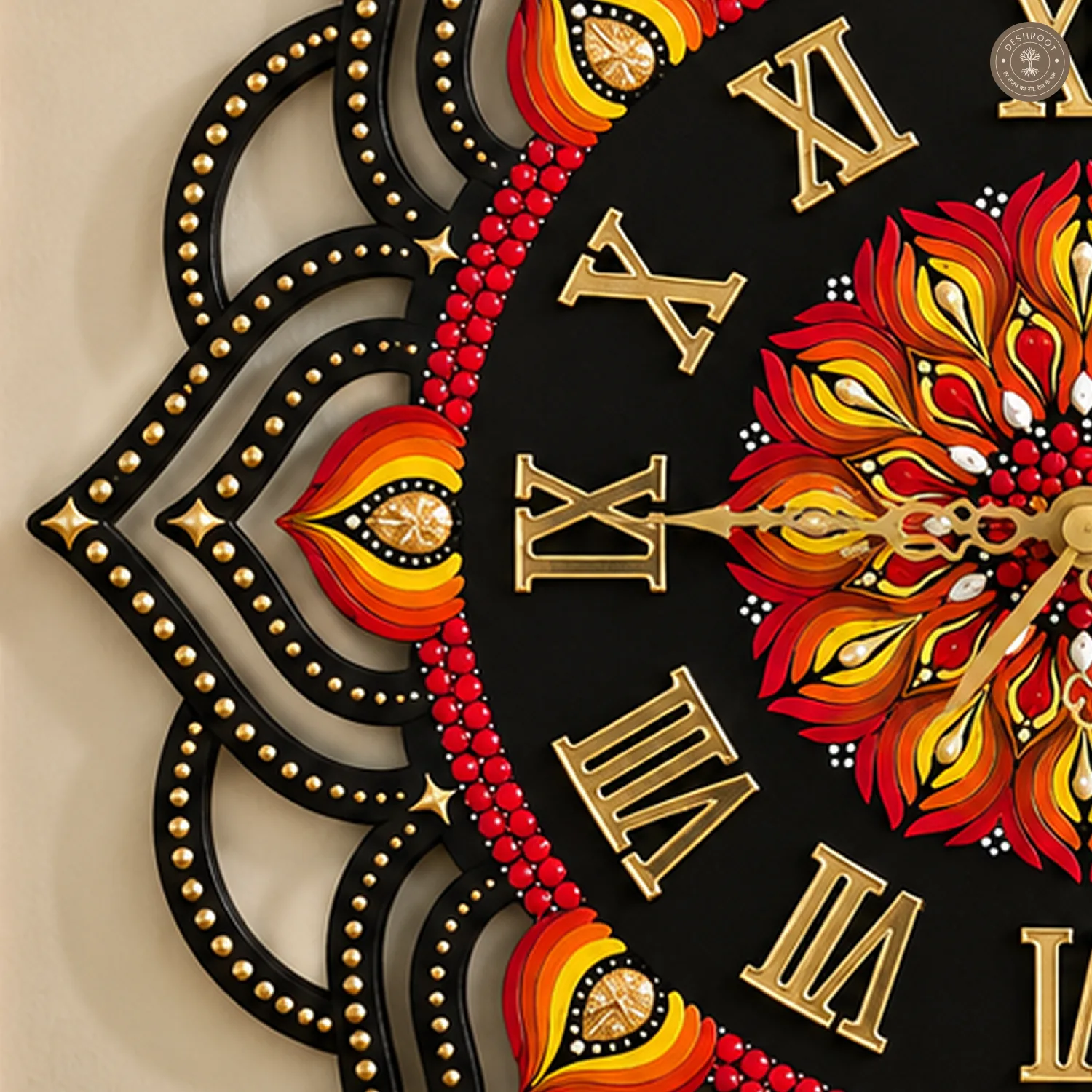 Red Gold Dot Mandala Clock