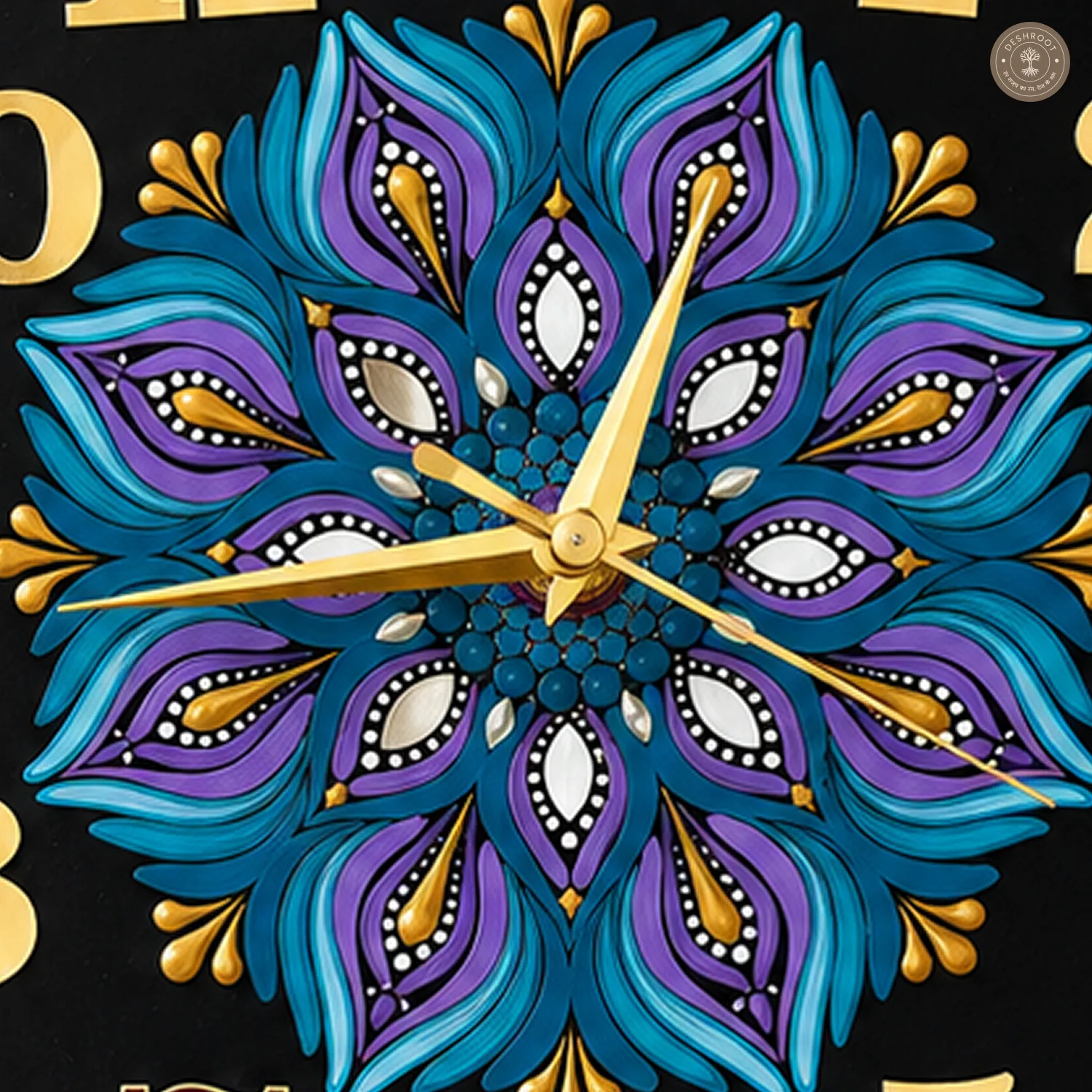 Blue Purple Gold Dot Mandala Clock