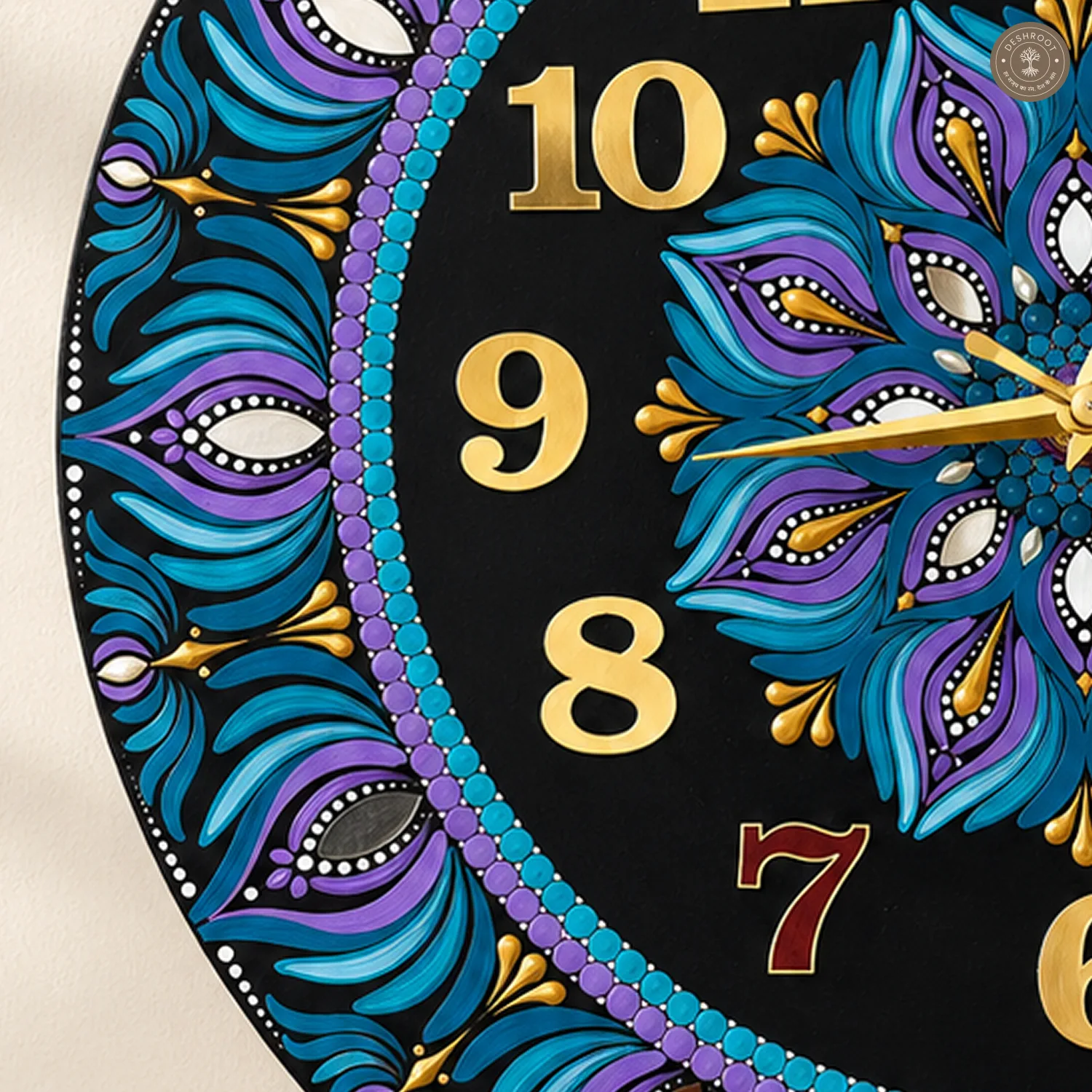 Blue Purple Gold Dot Mandala Clock