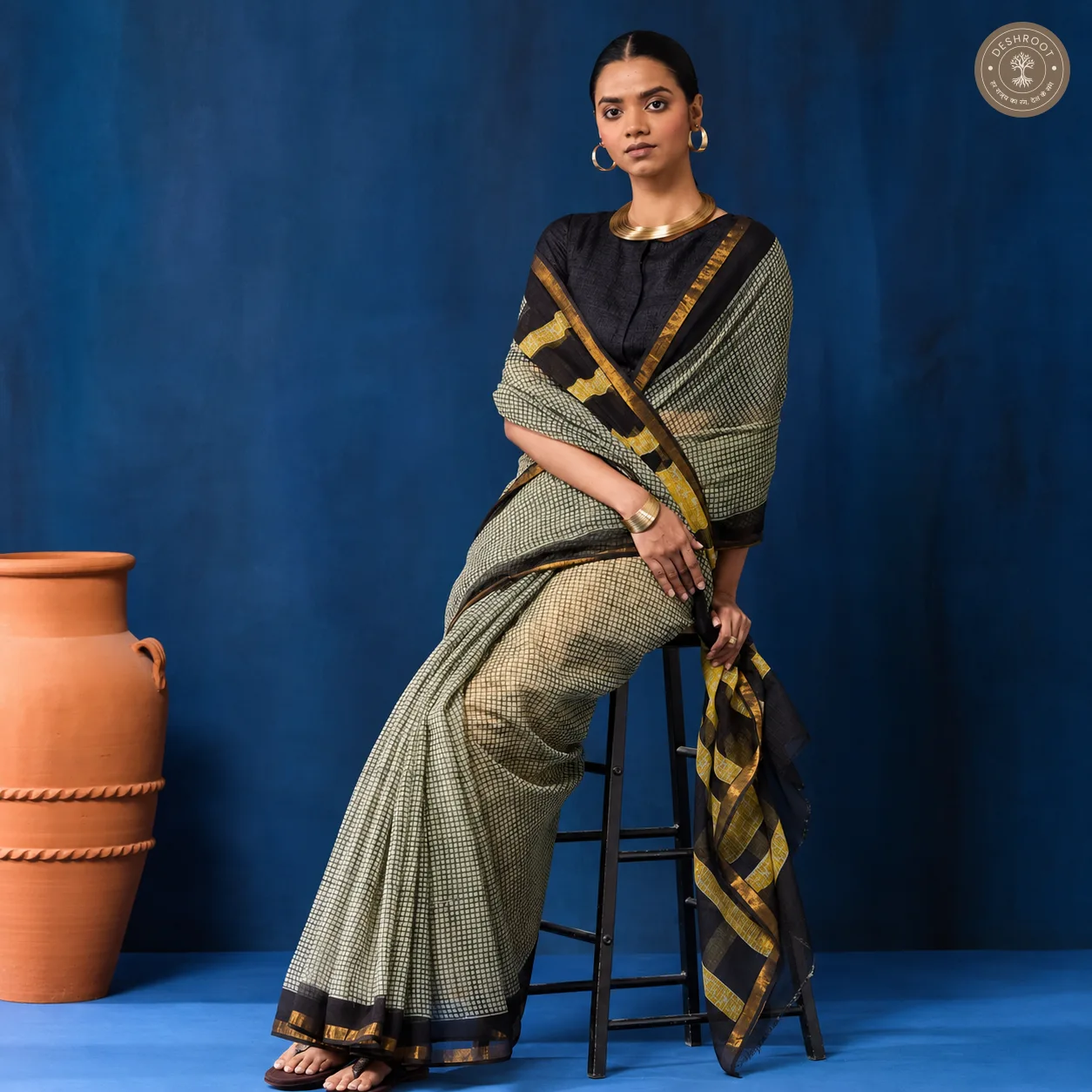 Hand Block Printed Kota Doriya Saree for Women | Lightweight Traditional Indian Saree with Blouse Piece
