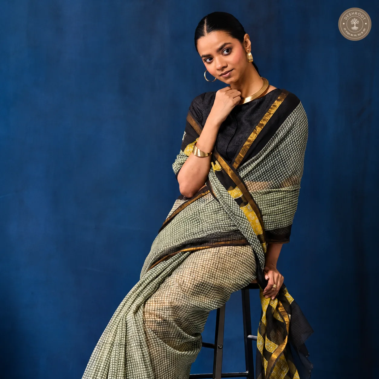 Hand Block Printed Kota Doriya Saree for Women | Lightweight Traditional Indian Saree with Blouse Piece
