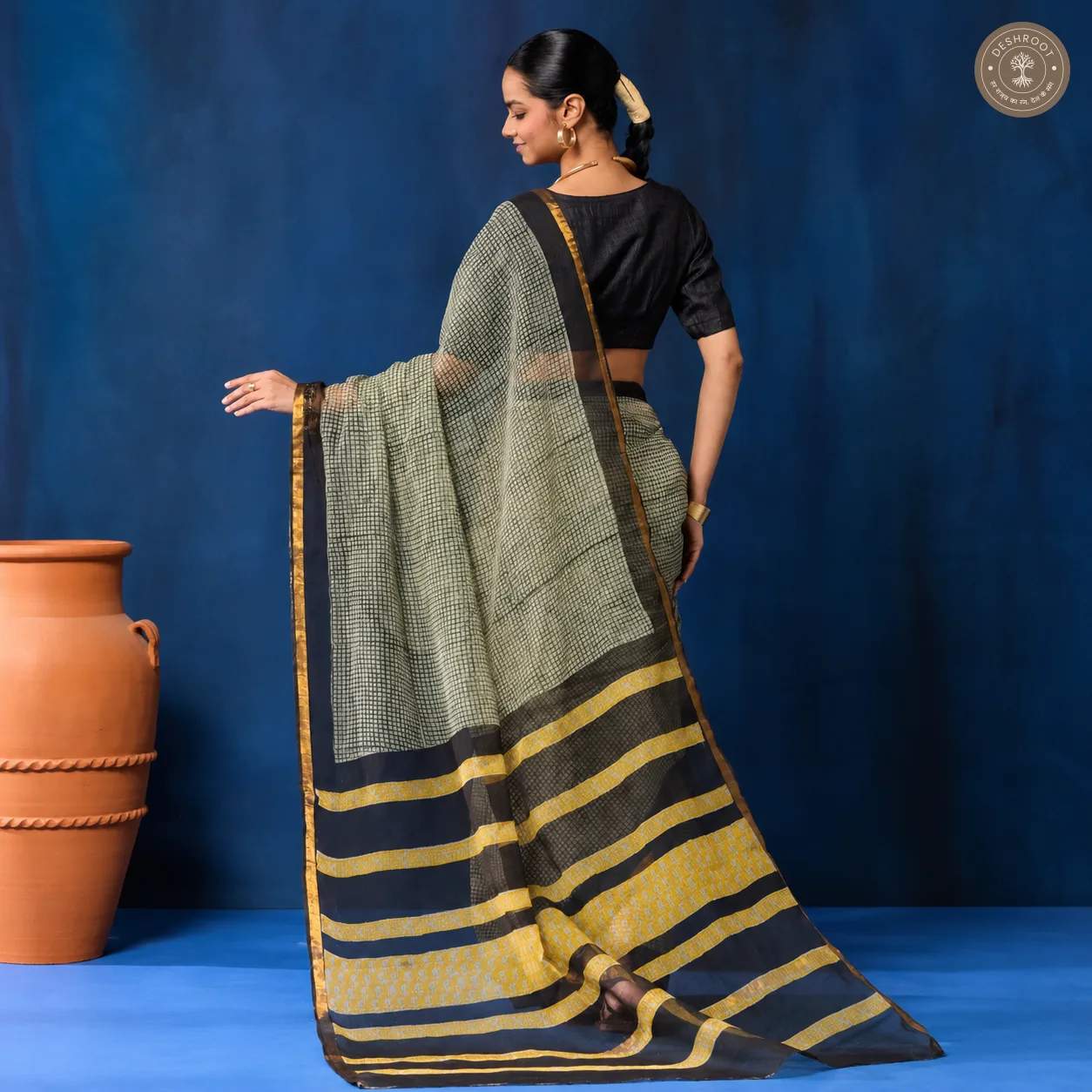 Hand Block Printed Kota Doriya Saree for Women | Lightweight Traditional Indian Saree with Blouse Piece