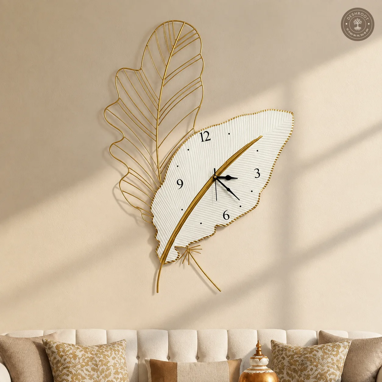 Golden Leaf Metal Wall Clock