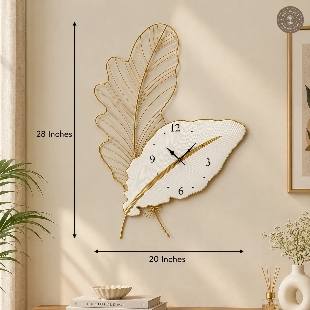 Golden Leaf Metal Wall Clock