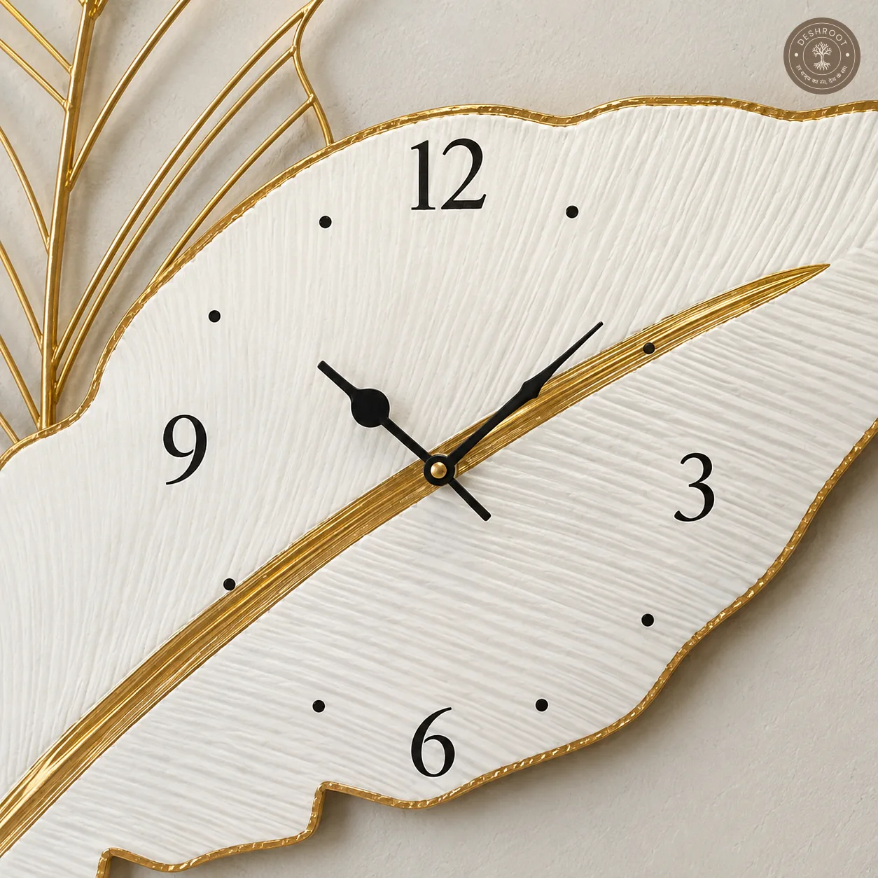 Golden Leaf Metal Wall Clock