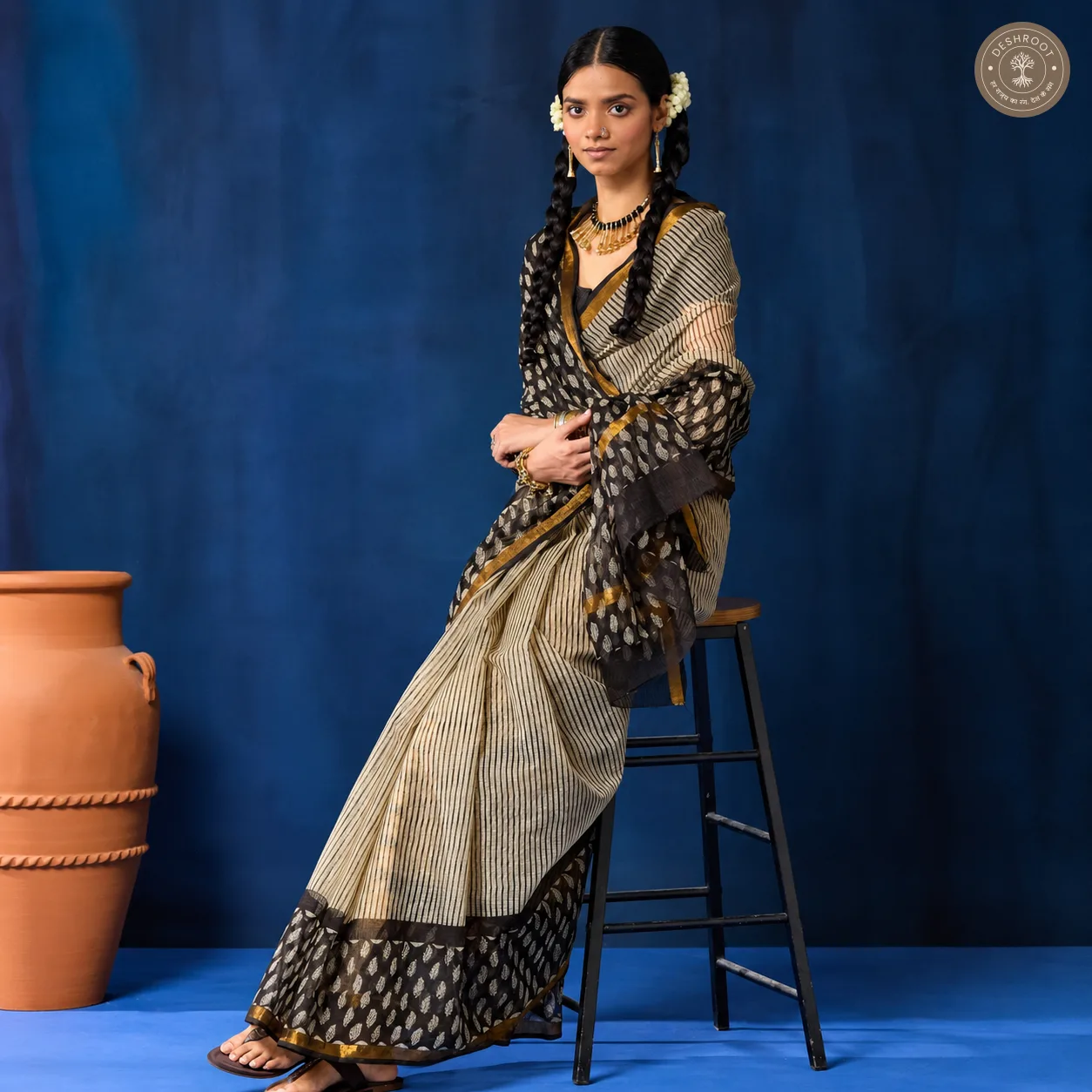 Hand Block Printed Kota Doriya Saree for Women | Lightweight Traditional Indian Saree with Blouse Piece