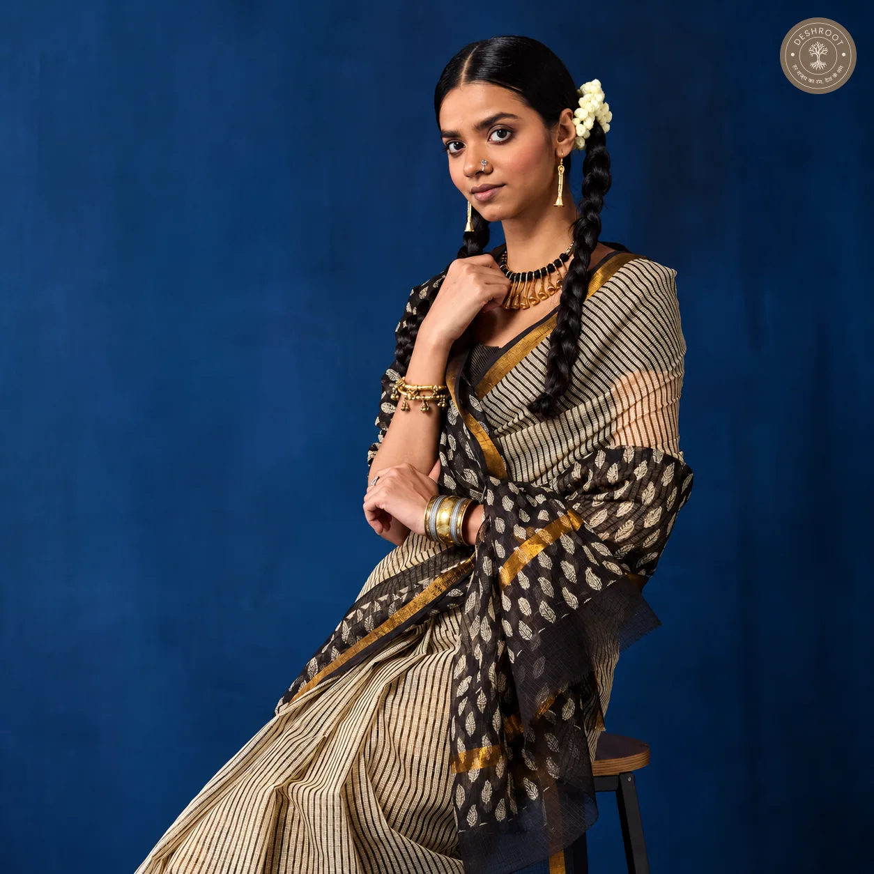 Hand Block Printed Kota Doriya Saree for Women | Lightweight Traditional Indian Saree with Blouse Piece