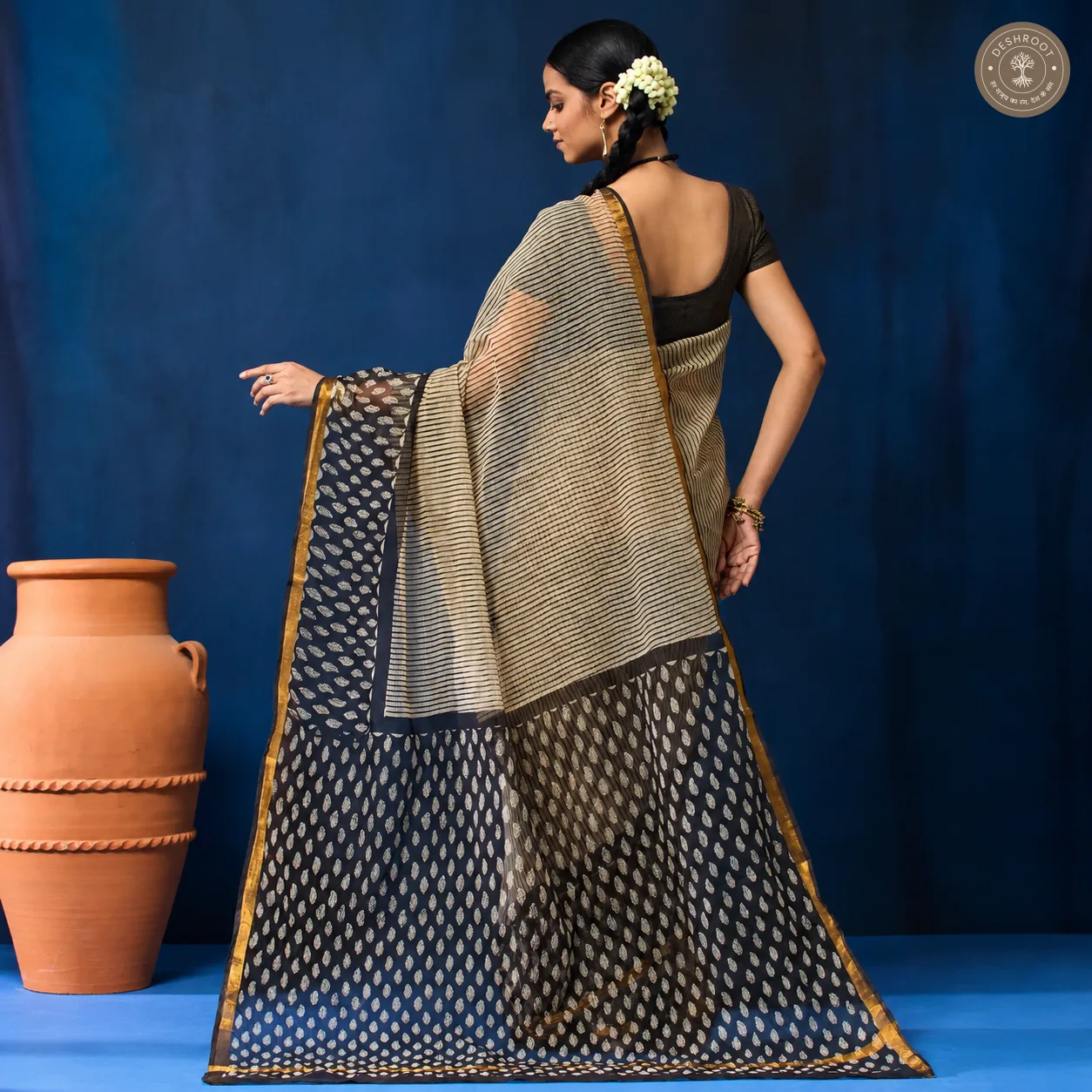Hand Block Printed Kota Doriya Saree for Women | Lightweight Traditional Indian Saree with Blouse Piece