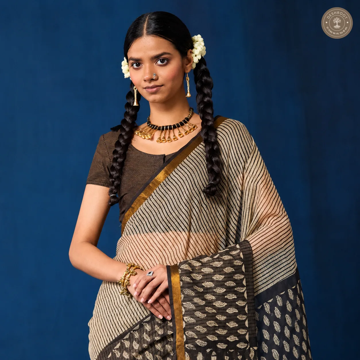 Hand Block Printed Kota Doriya Saree for Women | Lightweight Traditional Indian Saree with Blouse Piece